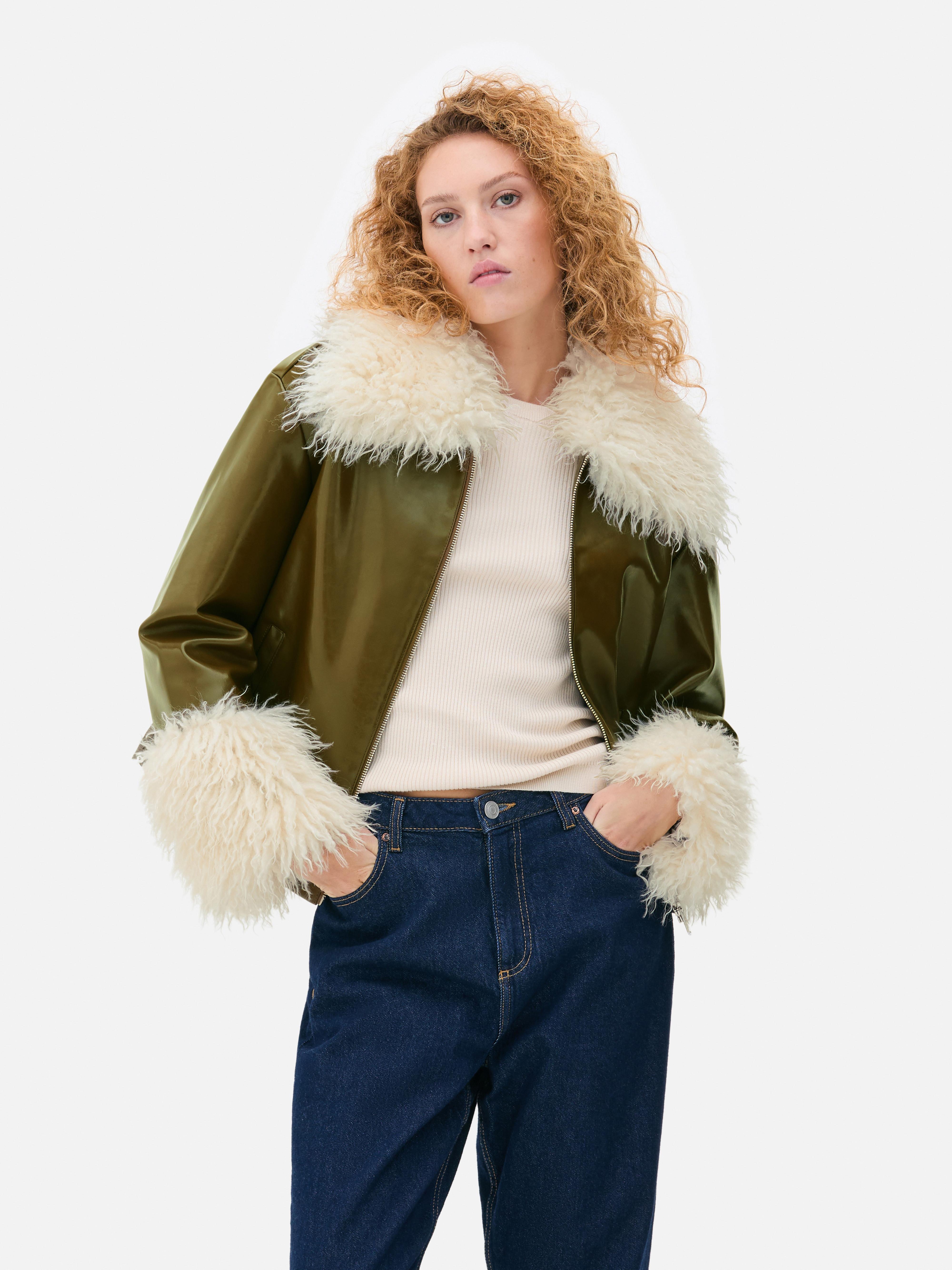 Shaggy Trim PU Jacket