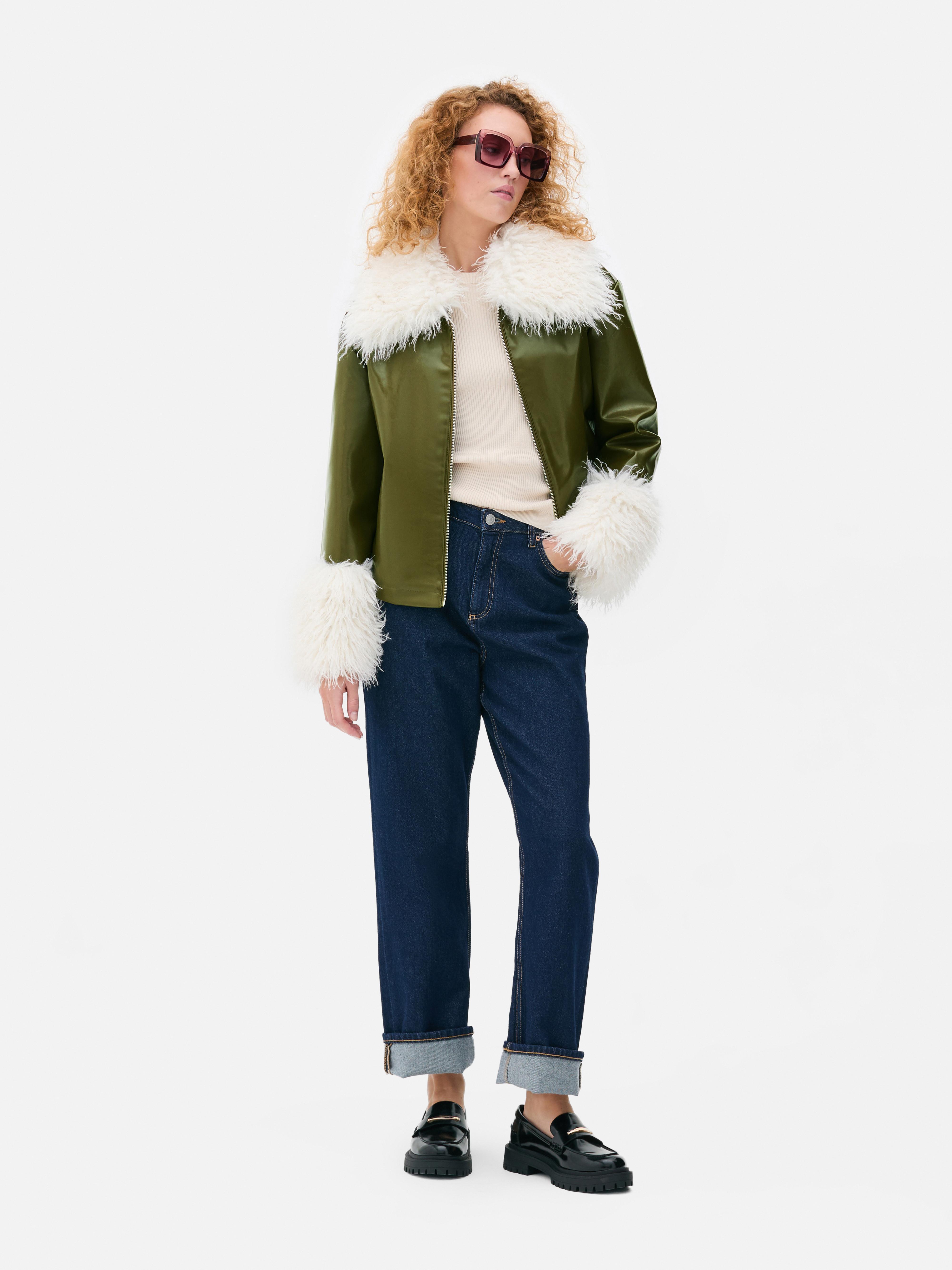 Shaggy Trim PU Jacket