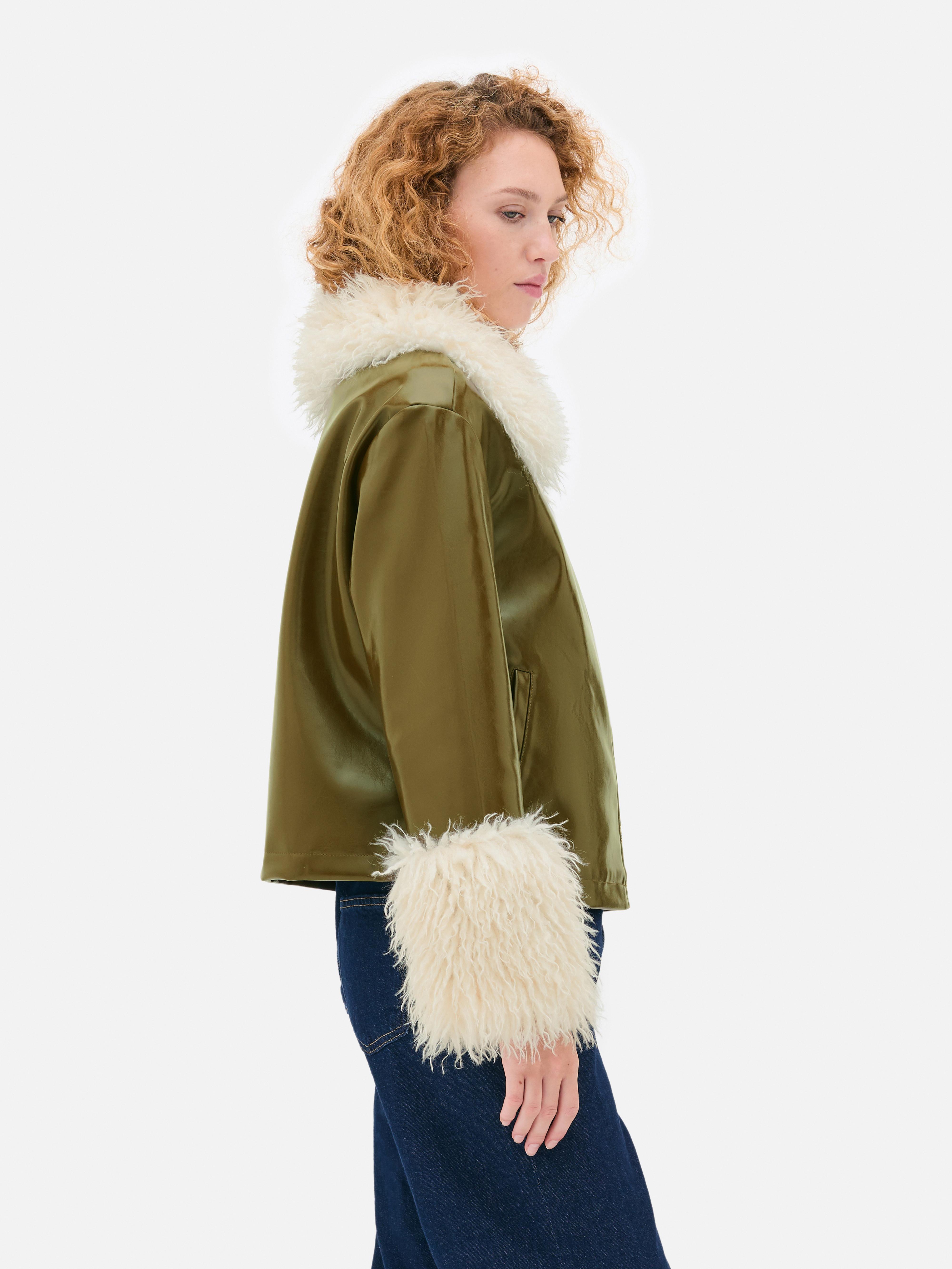 Shaggy Trim PU Jacket
