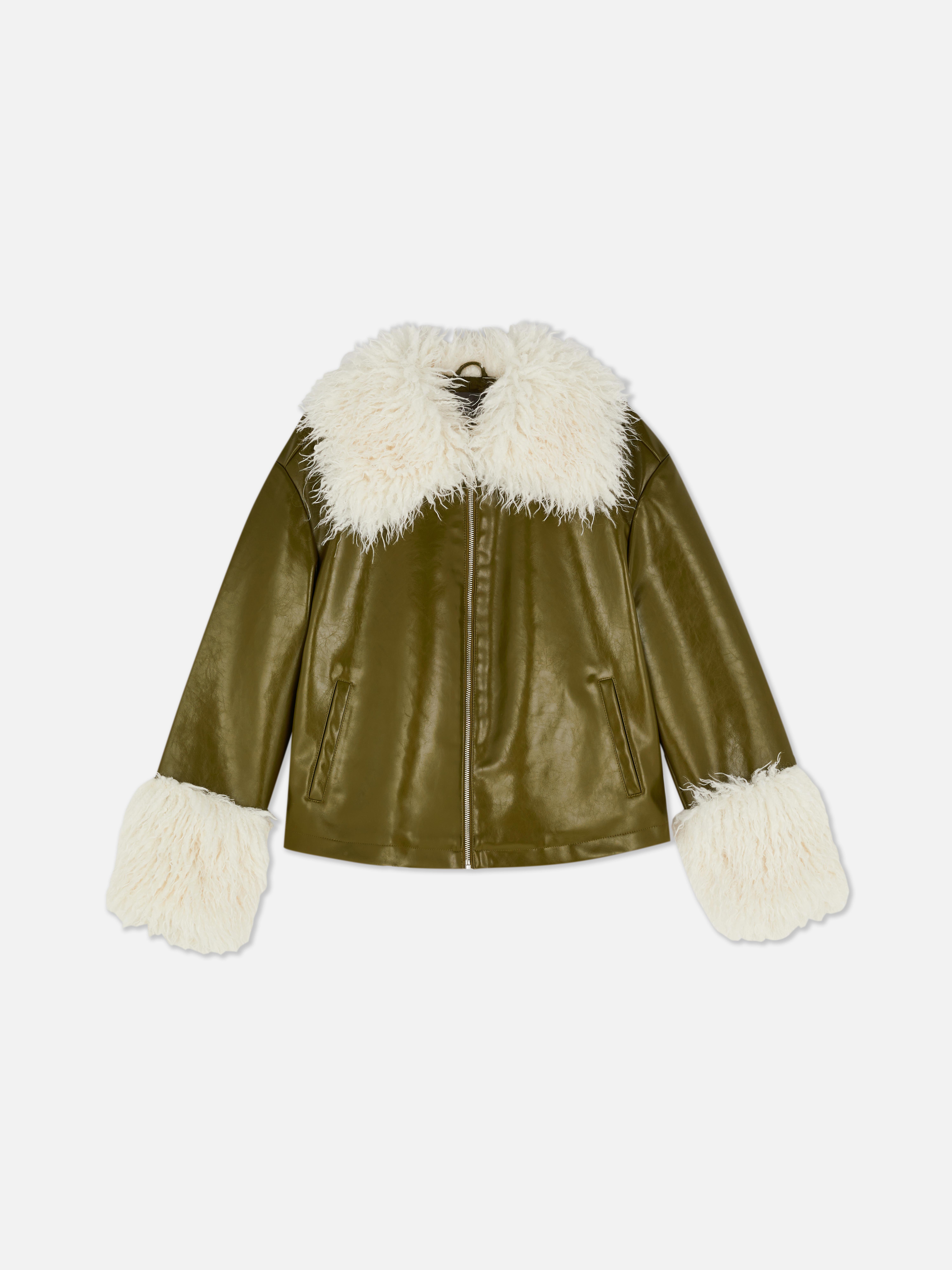 Shaggy Trim PU Jacket