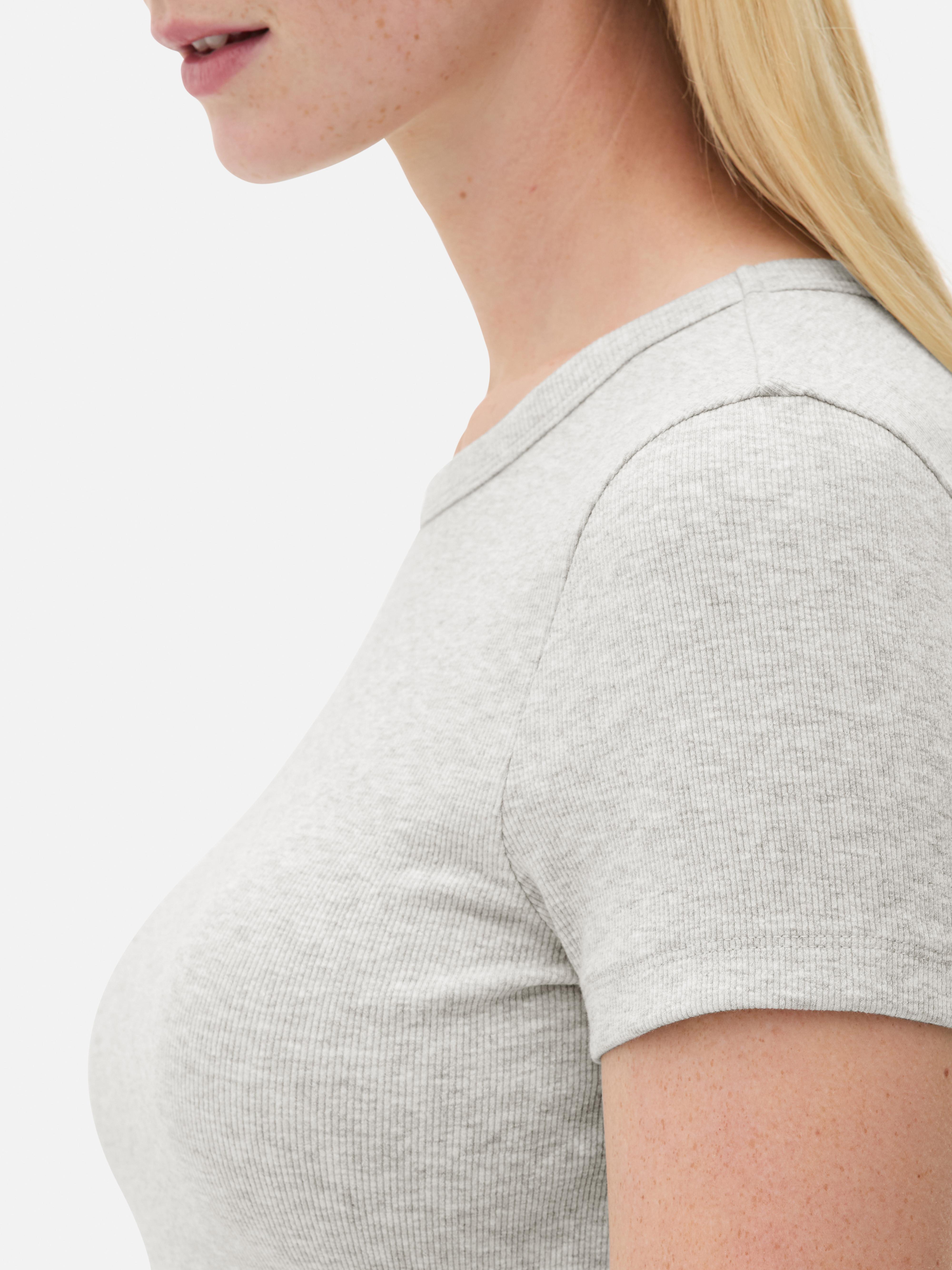Women's Gray Heather Cropped Ribbed Short Sleeve Tee | Primark
