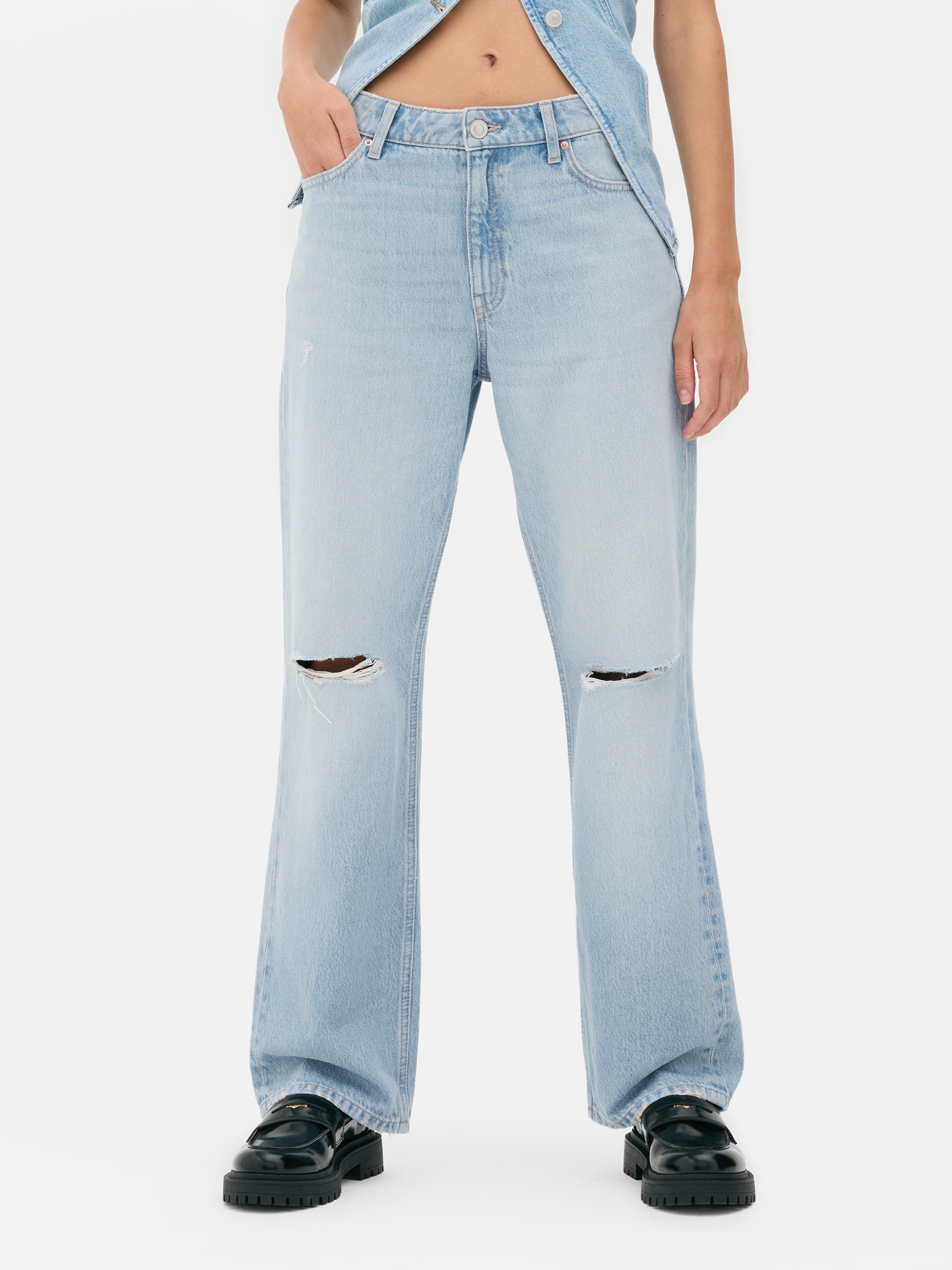 ★GLOWNY★ 95 DESTROYED STRAIGHT FIT JEANS (LIGHT BLUE) Favorite Getaway Destroyed Straight Leg Jeans - Light Blue