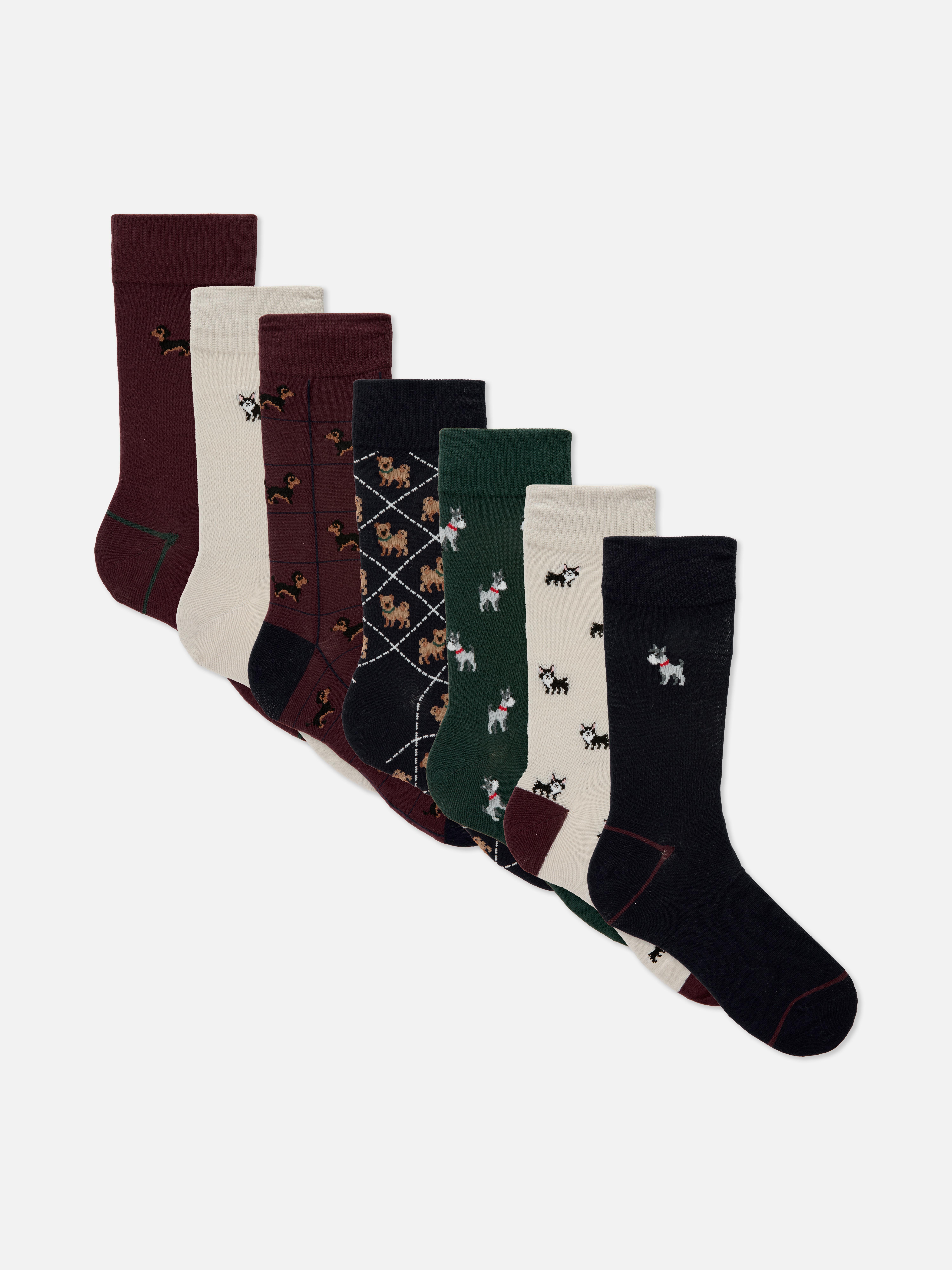 Gemusterte Crew-Socken, 7er-Pack
