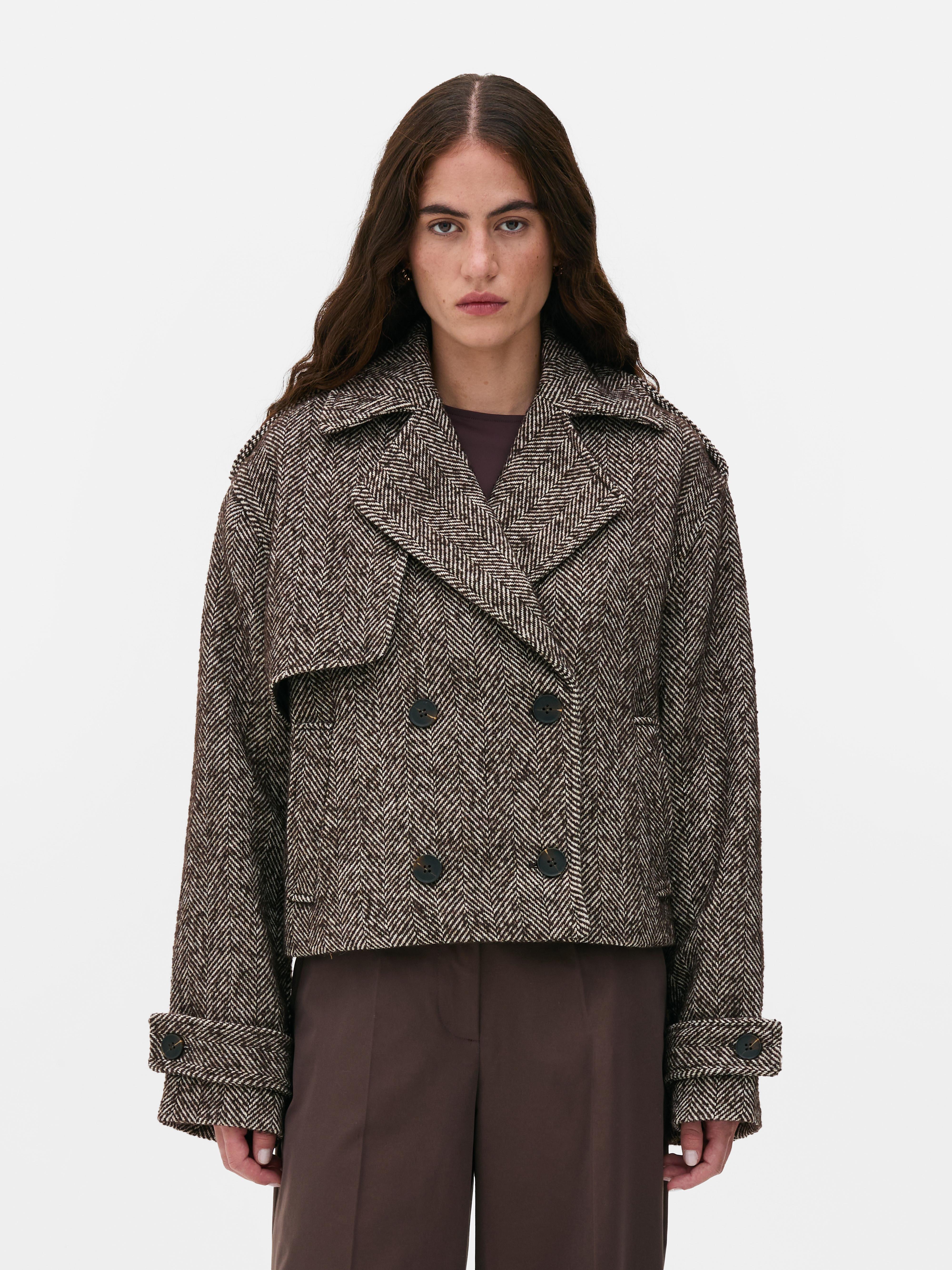 Cropped Textured Trench Jacket