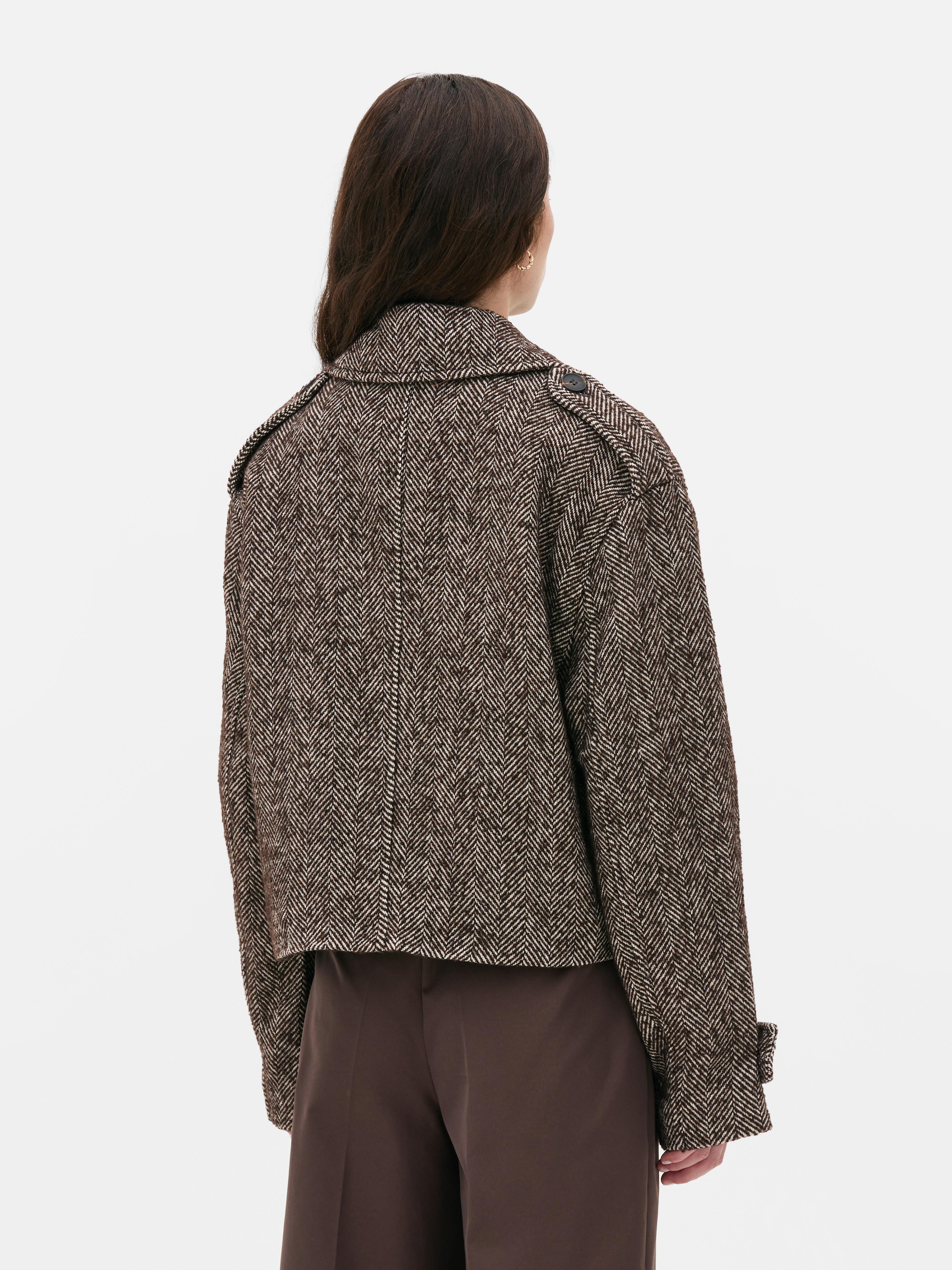 Cropped Textured Trench Jacket