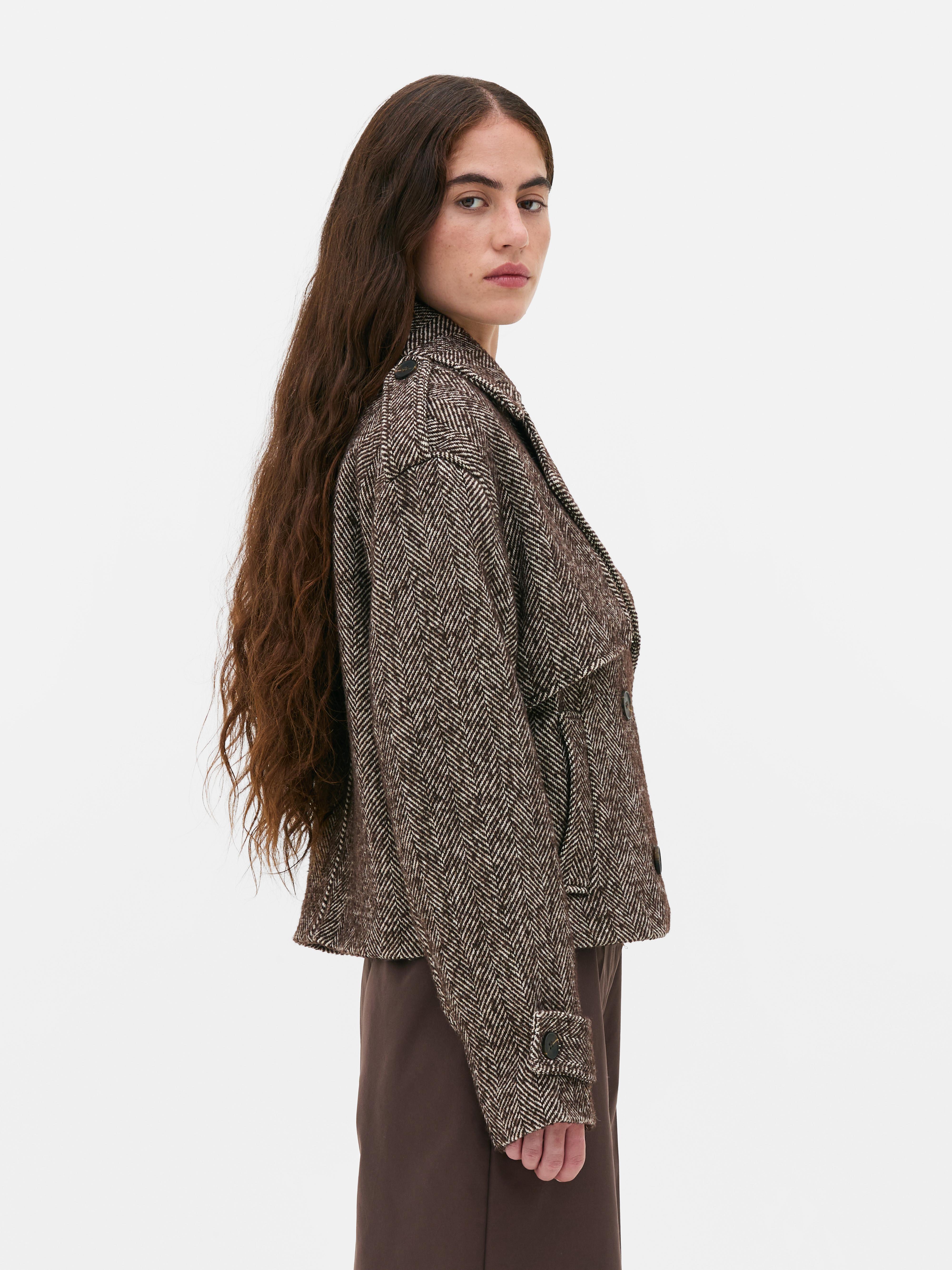 Cropped Textured Trench Jacket