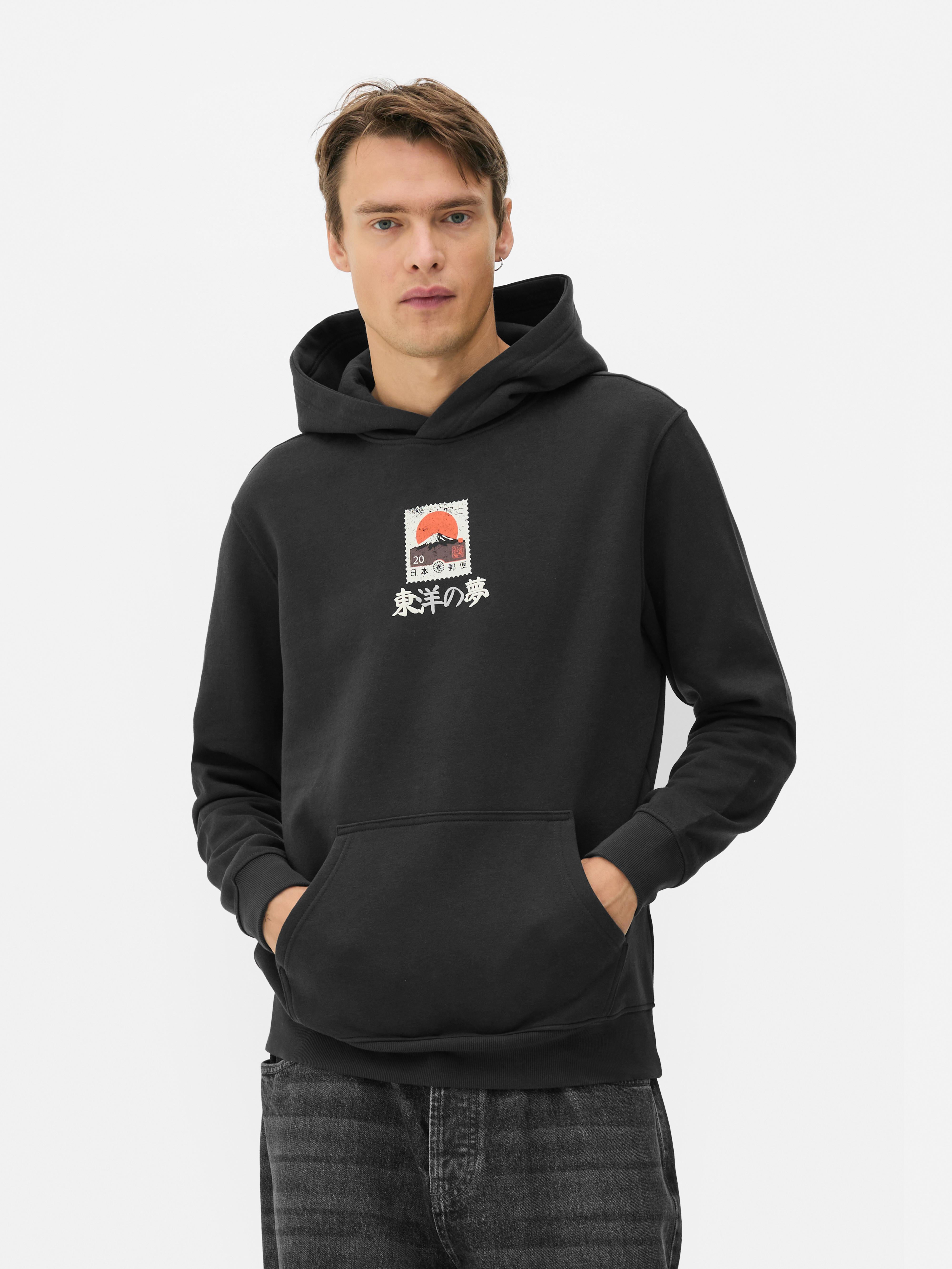 Camisola capuz gráfica postal japonês