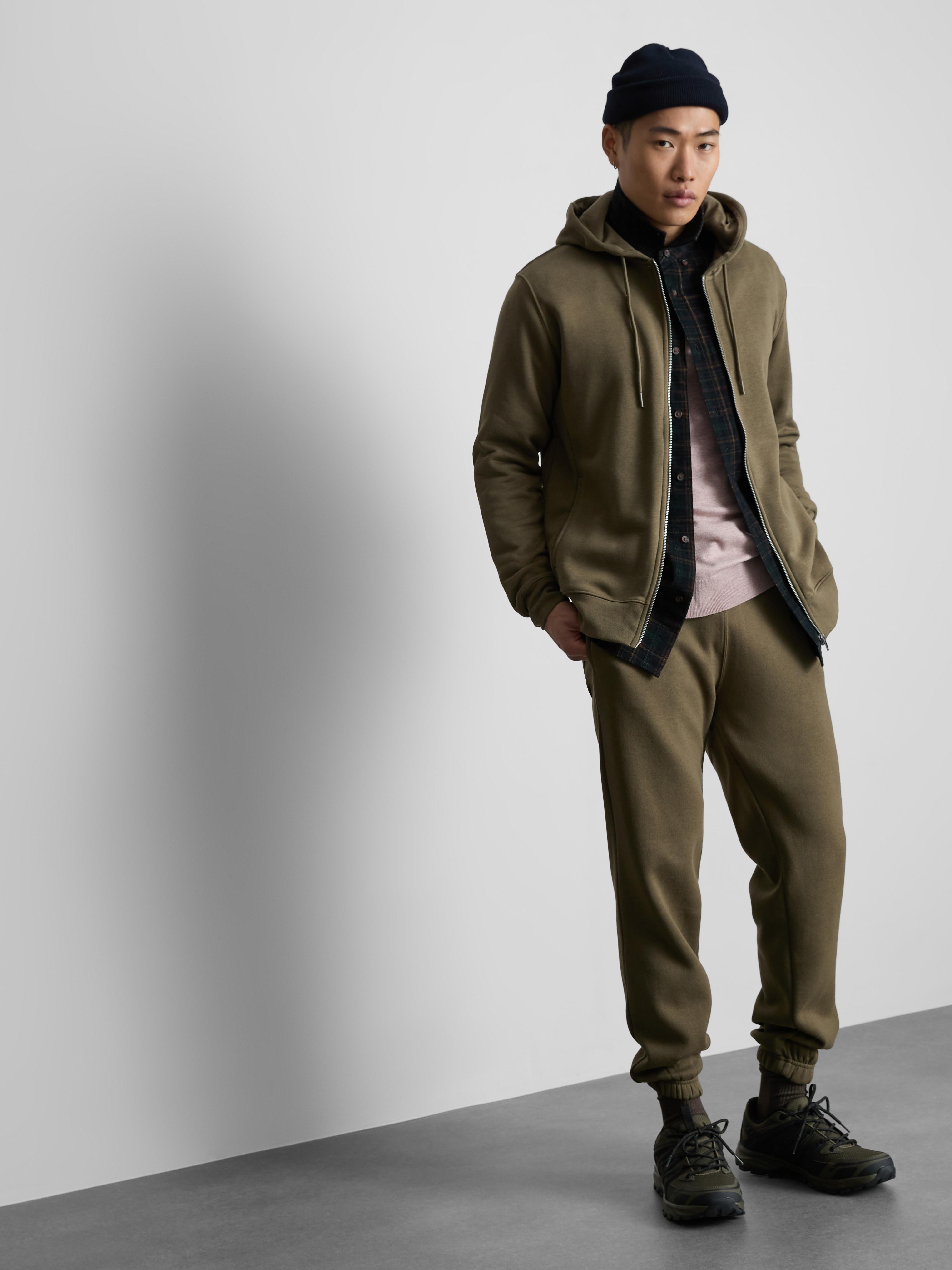 Základní mikina se zipem a kapucí Khaki