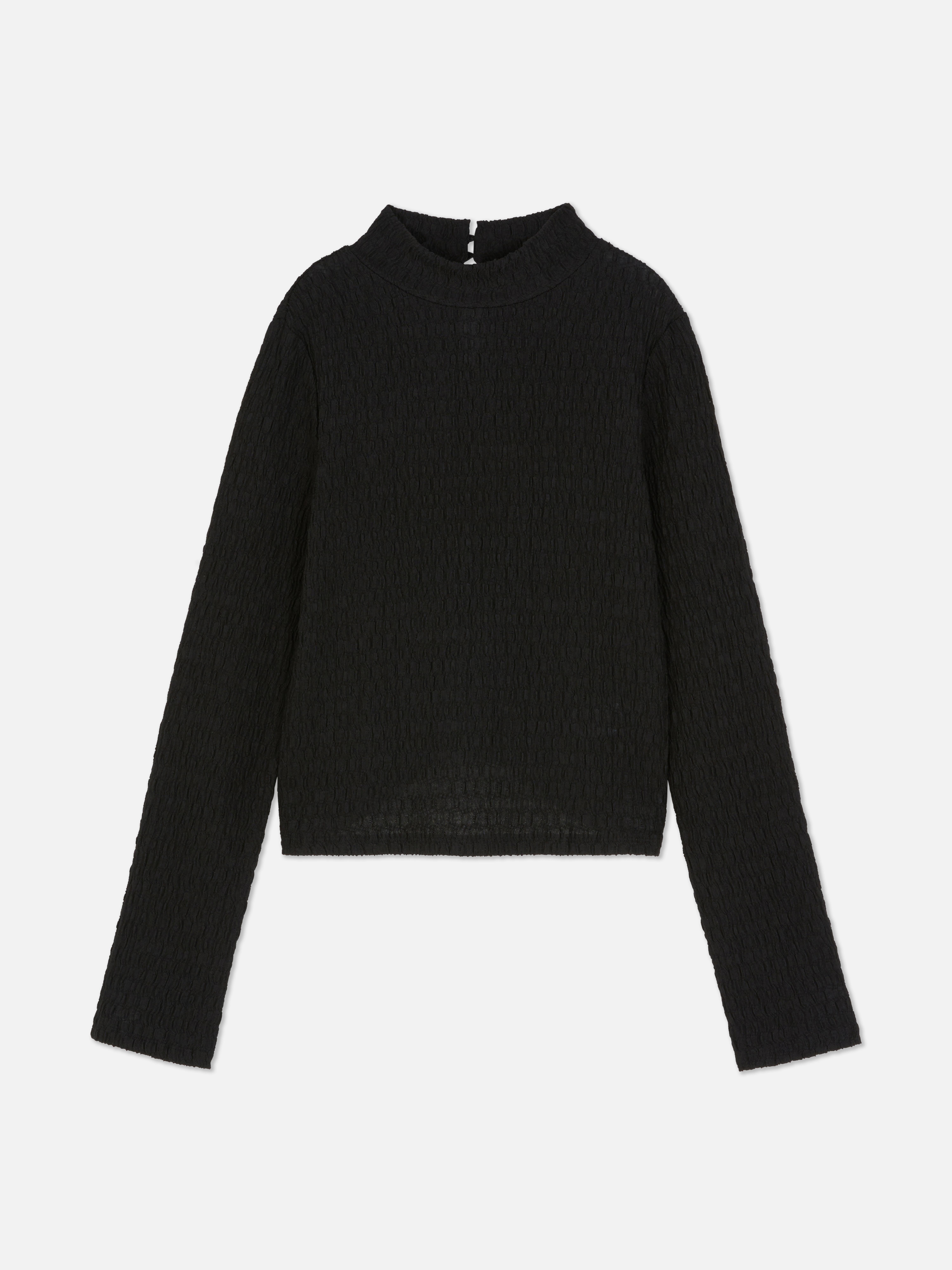 Strukturiertes Top mit hohem Kragen