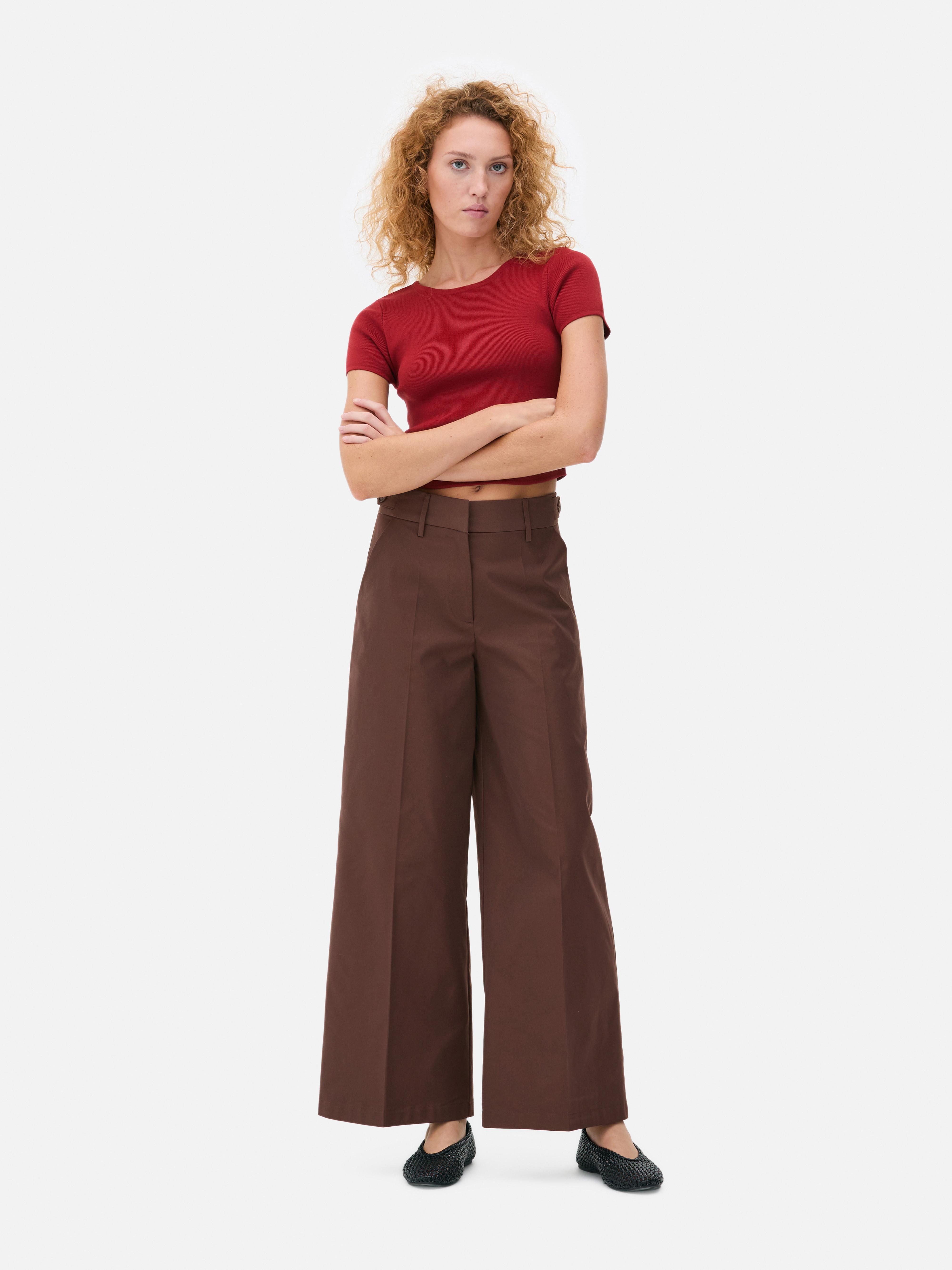 Mid-Rise Wide Leg Utility Trousers