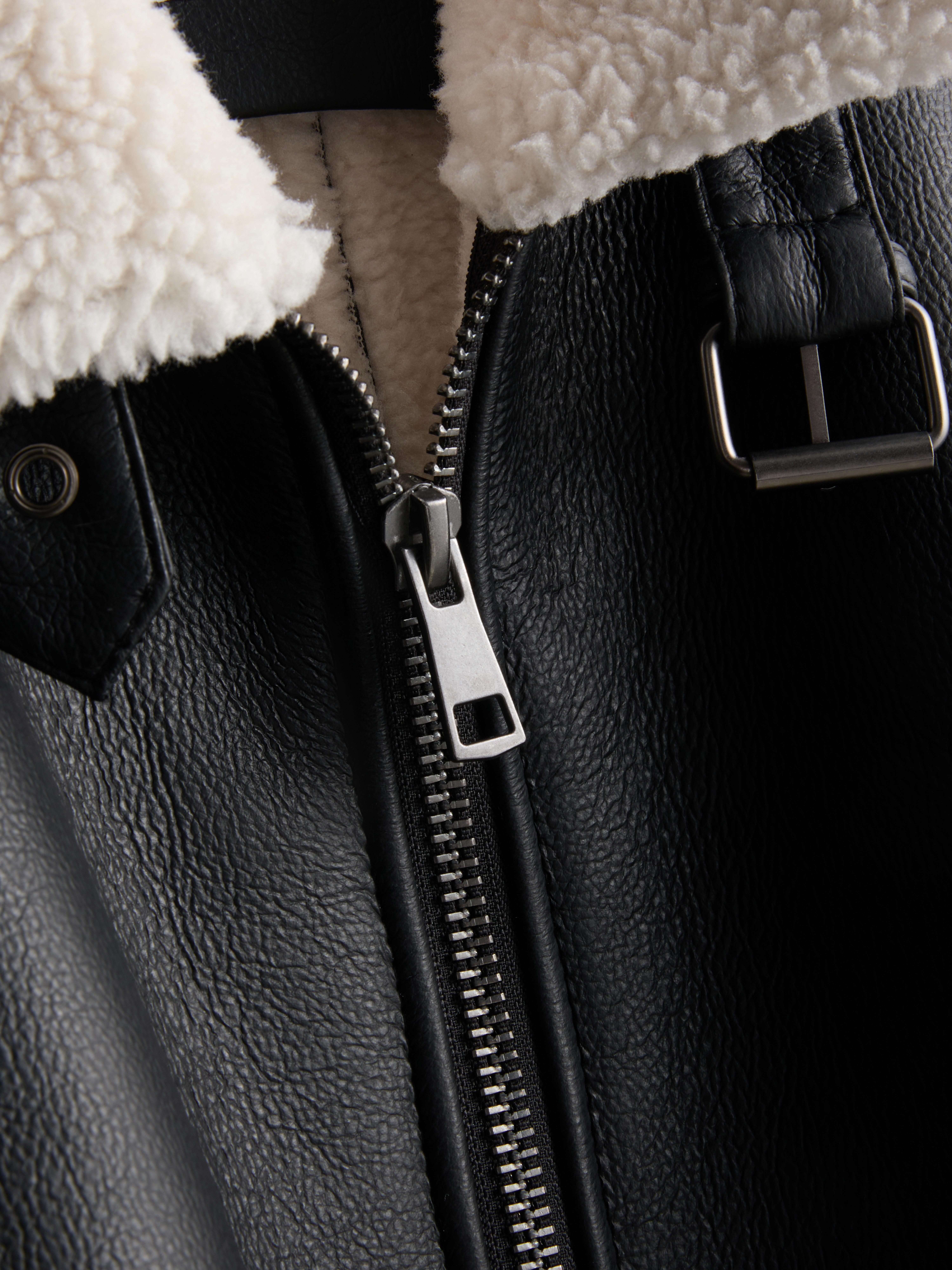 Faux Leather Aviator Jacket
