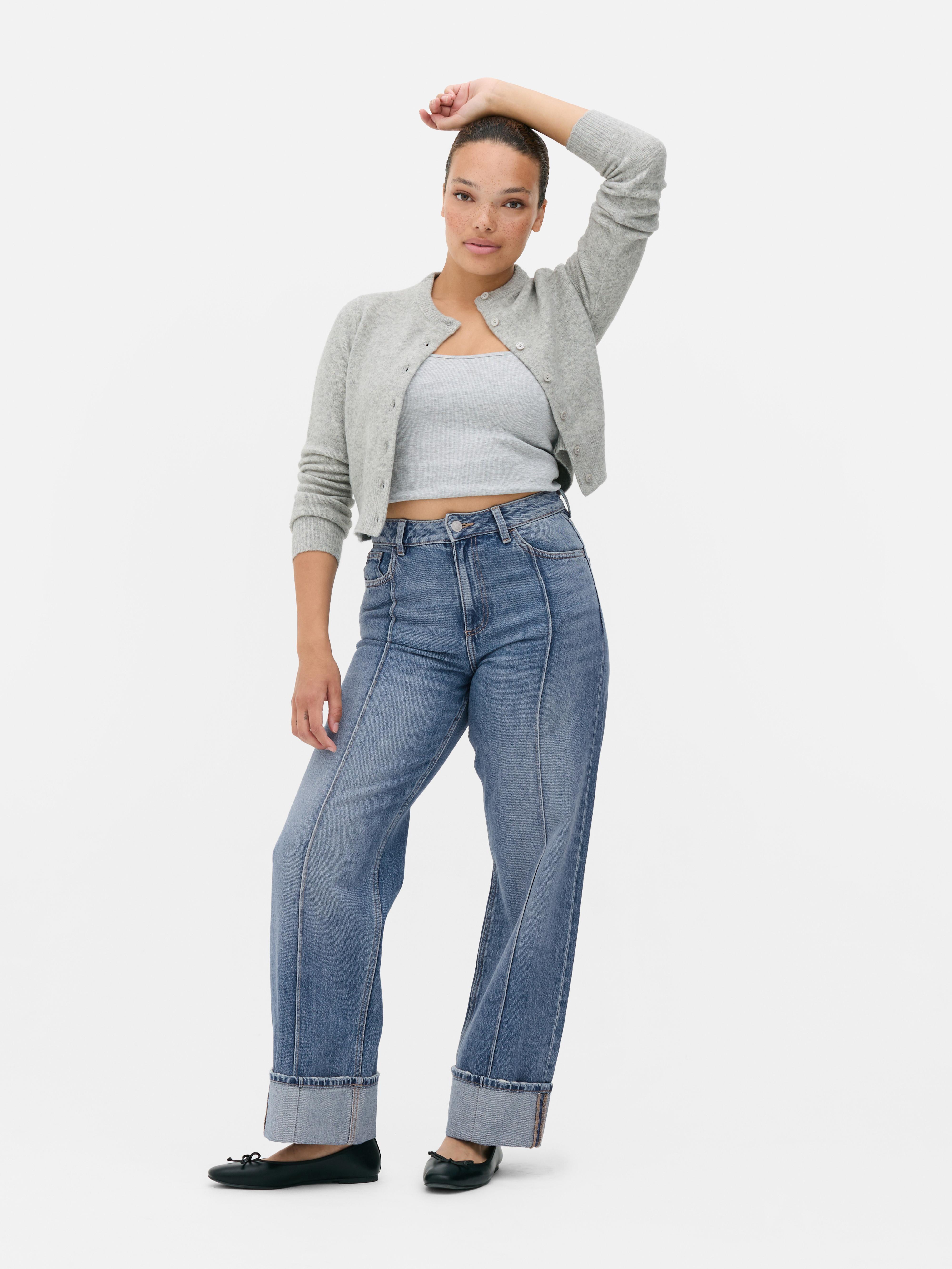 Jeans a vita media larghi con nervature