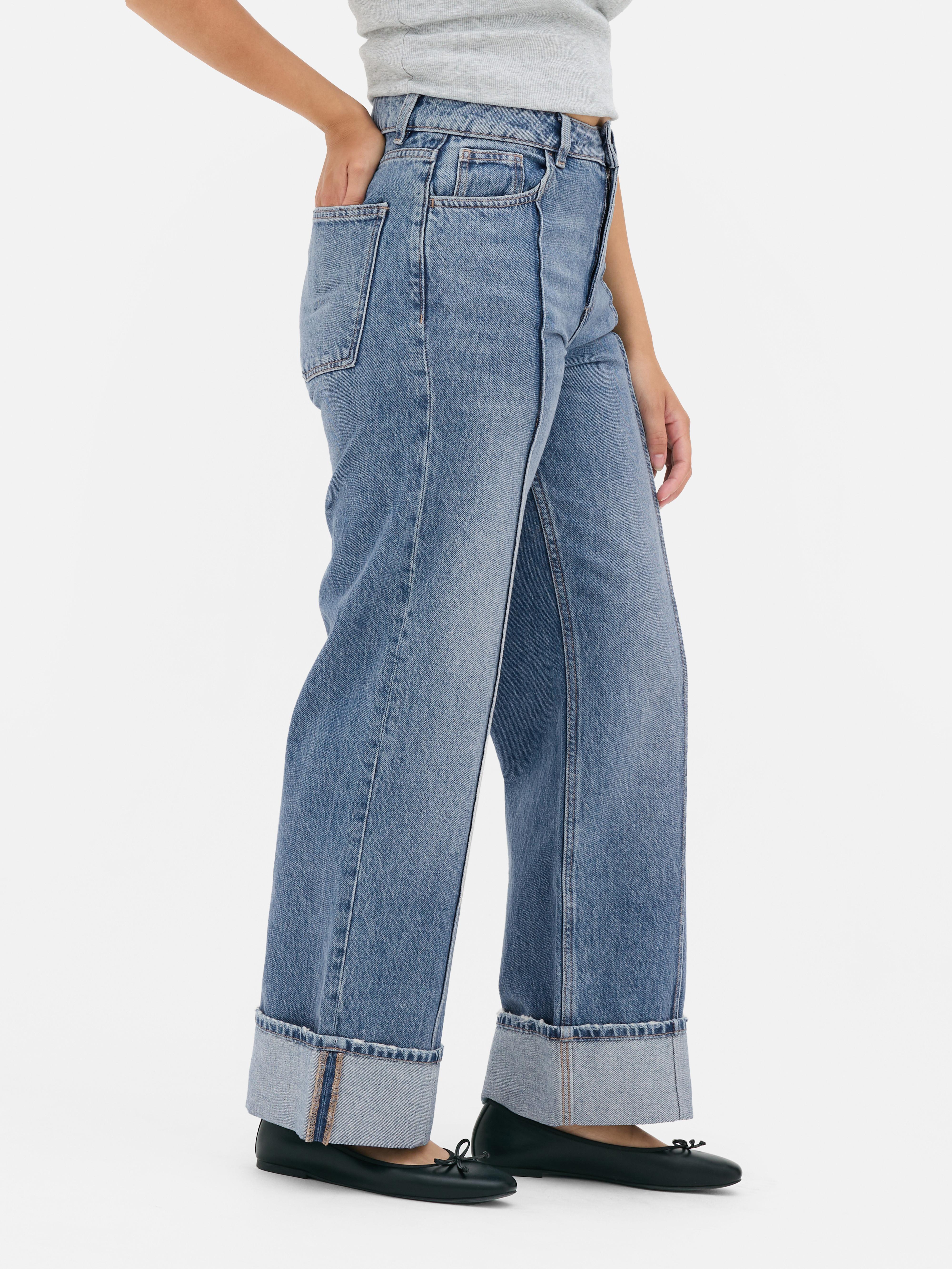 Jeans a vita media larghi con nervature