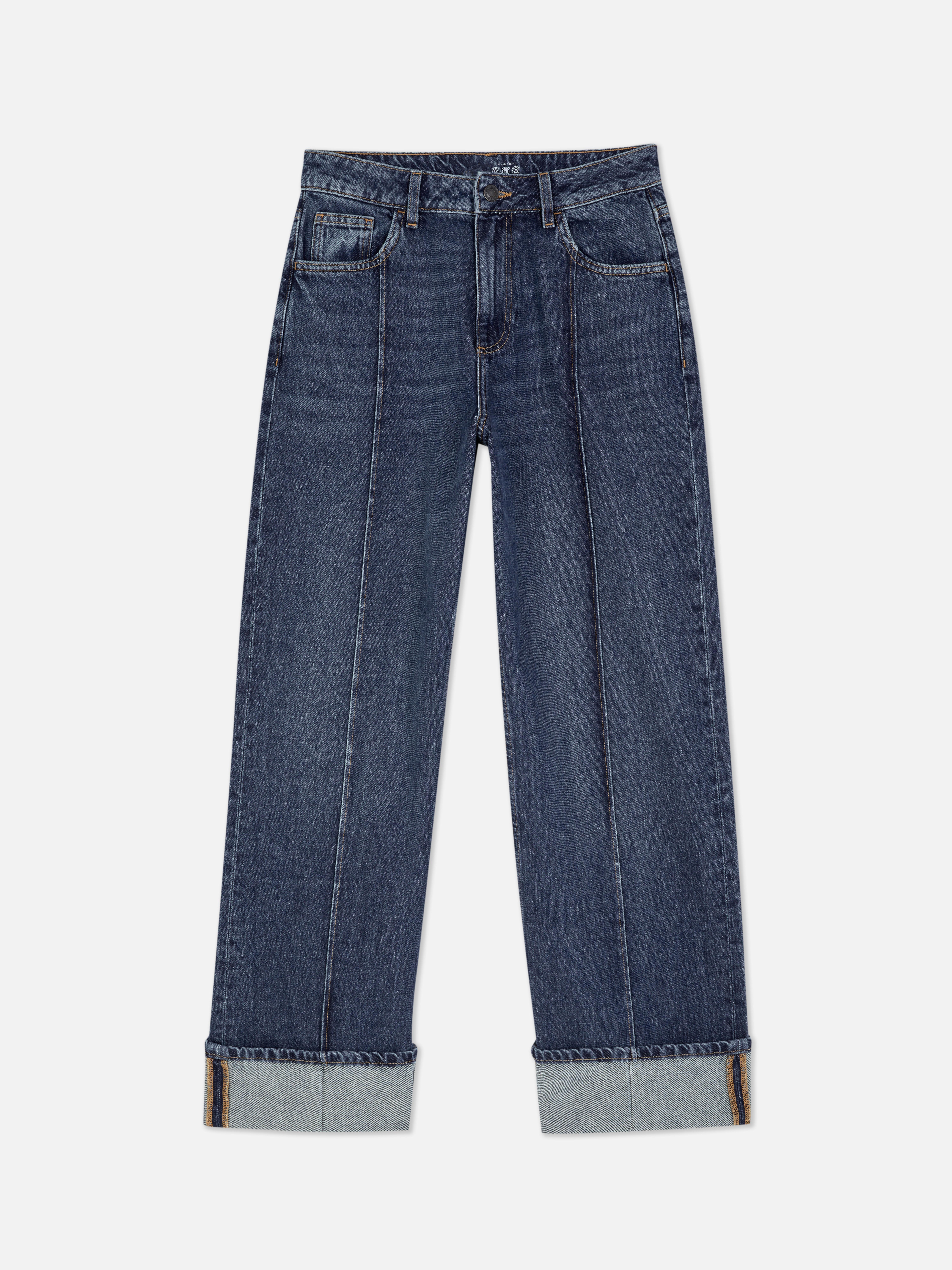 Mid-Rise Wide Leg Pintuck Jeans