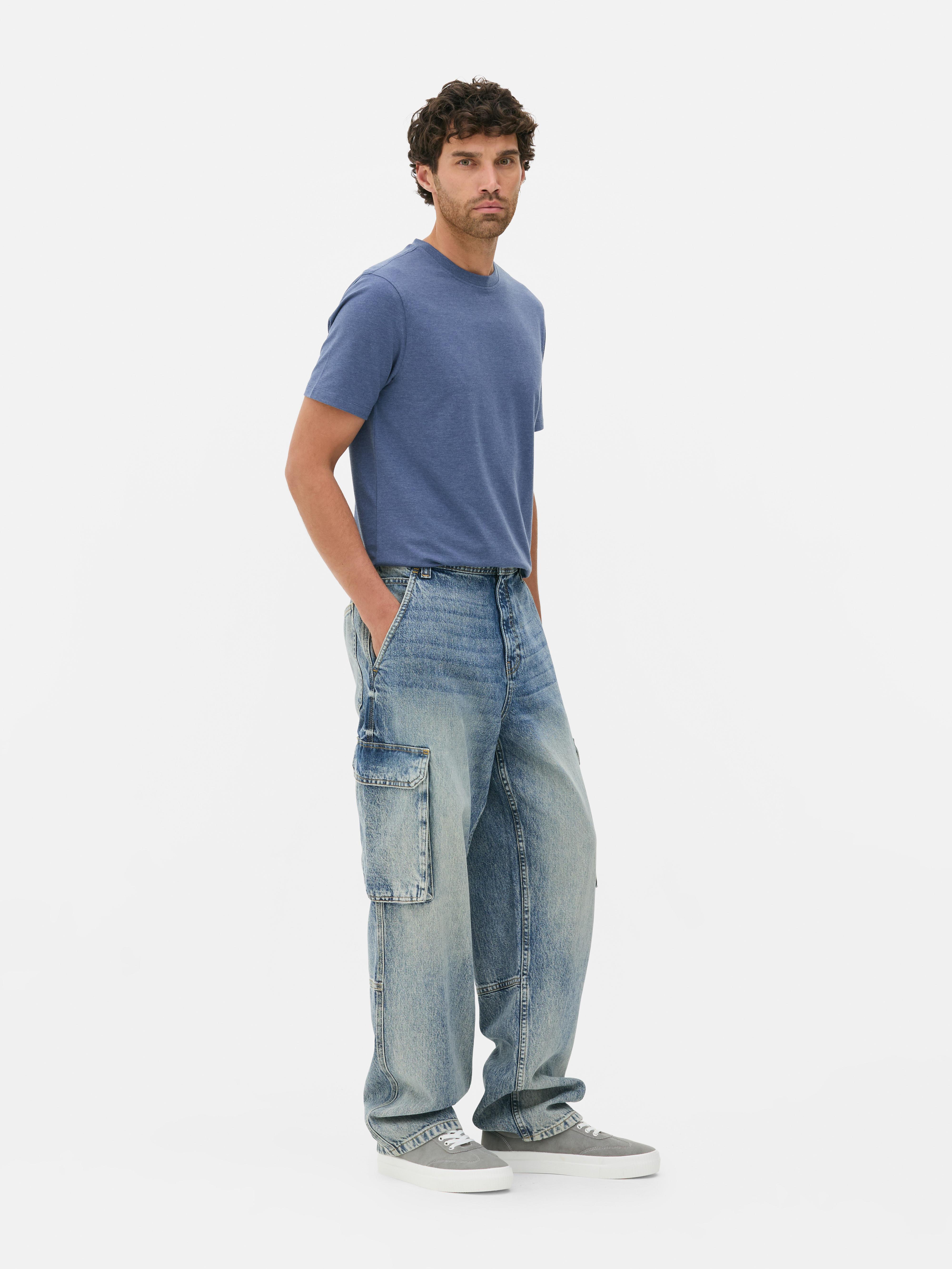 Jean cargo ample à taille mi-haute