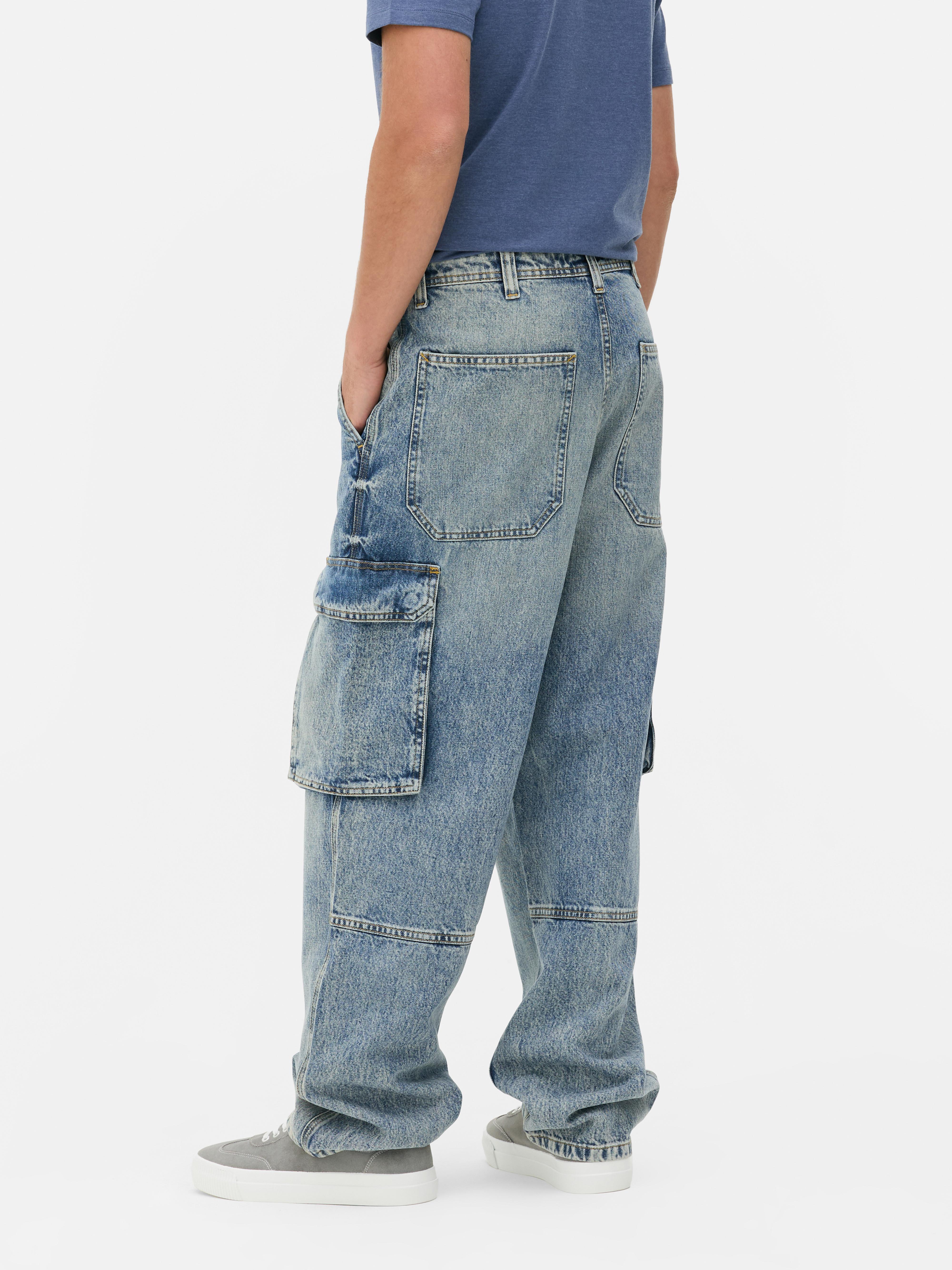 Jean cargo ample à taille mi-haute