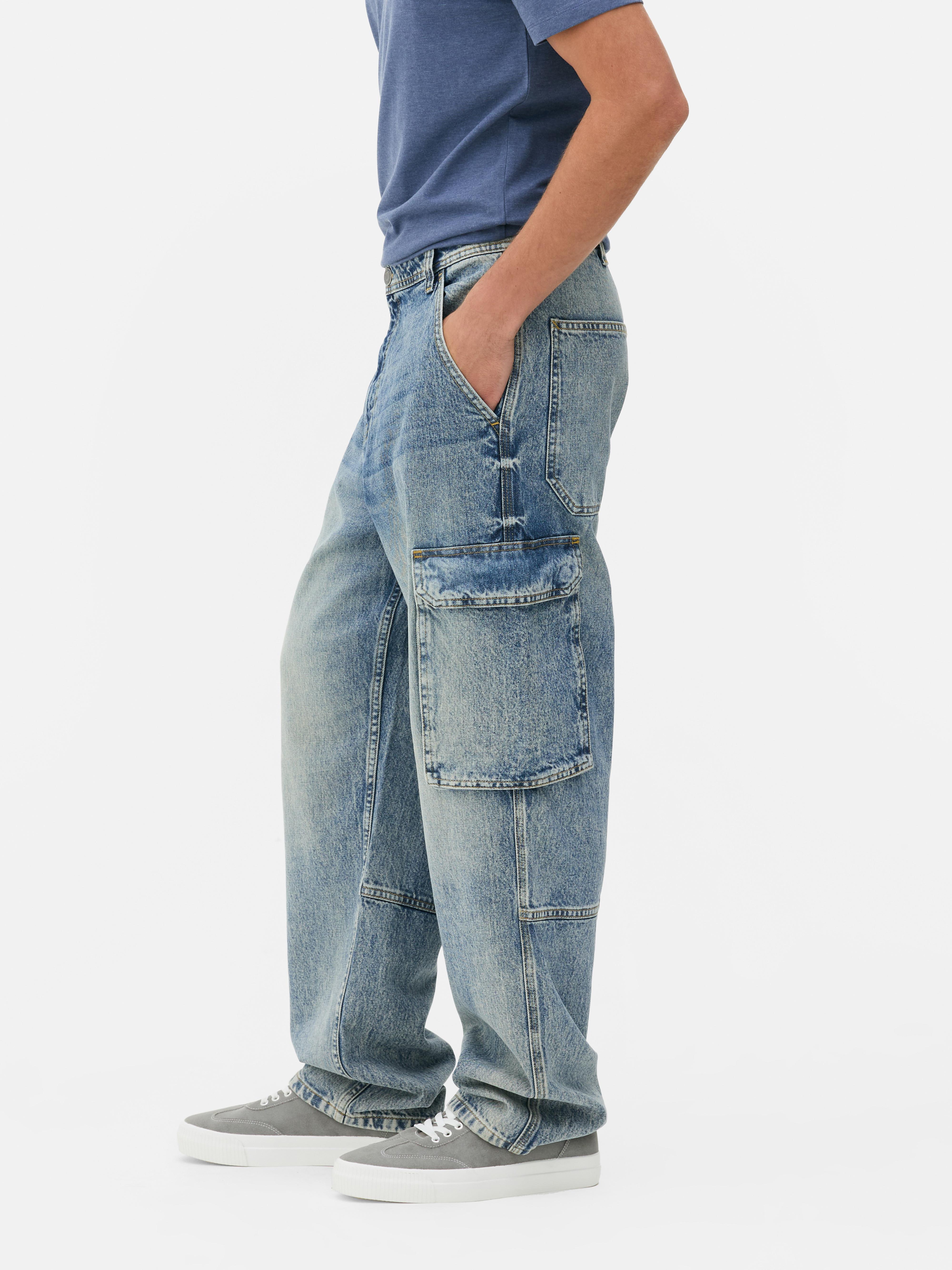 Jean cargo ample à taille mi-haute