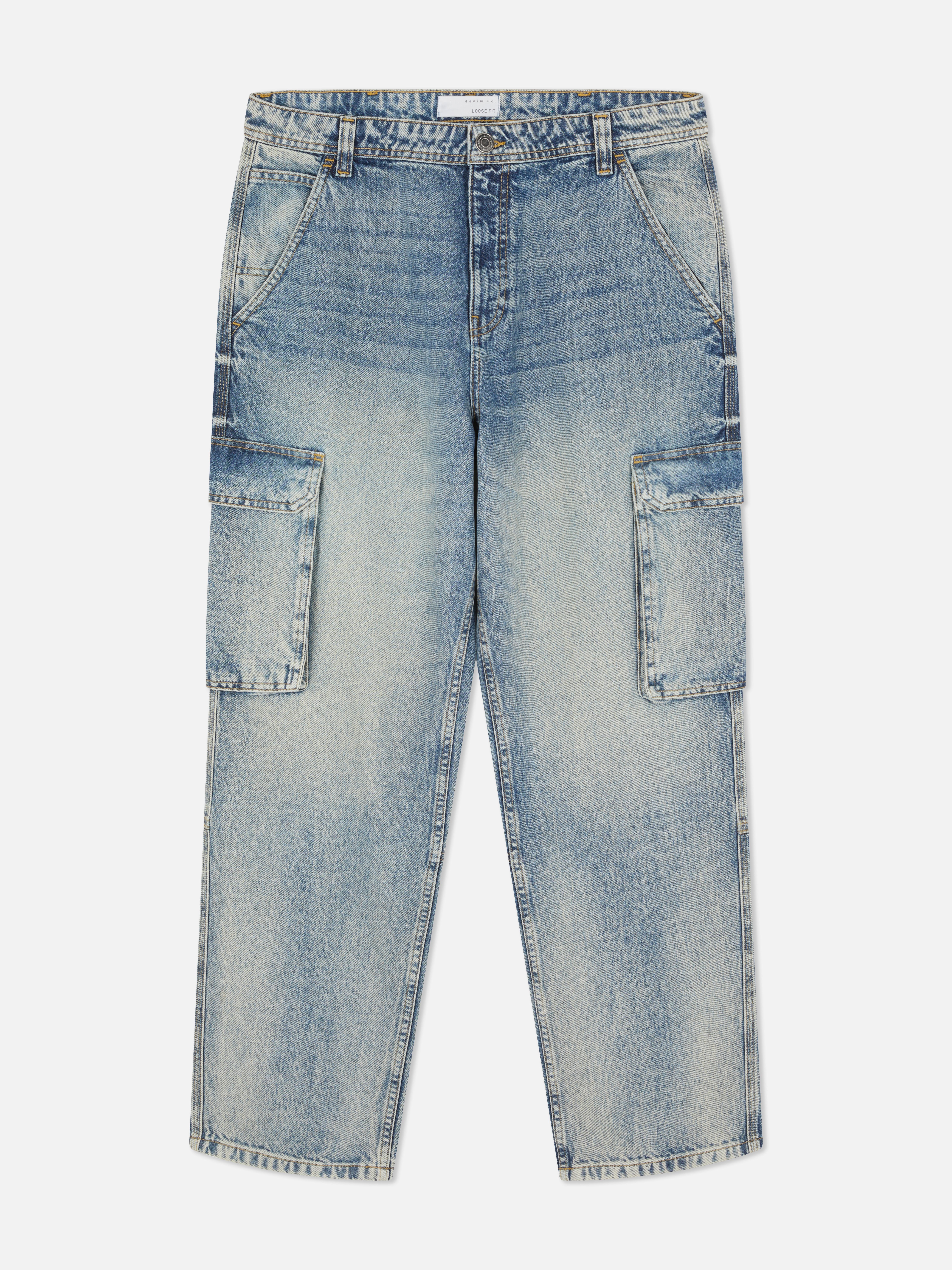 Jean cargo ample à taille mi-haute