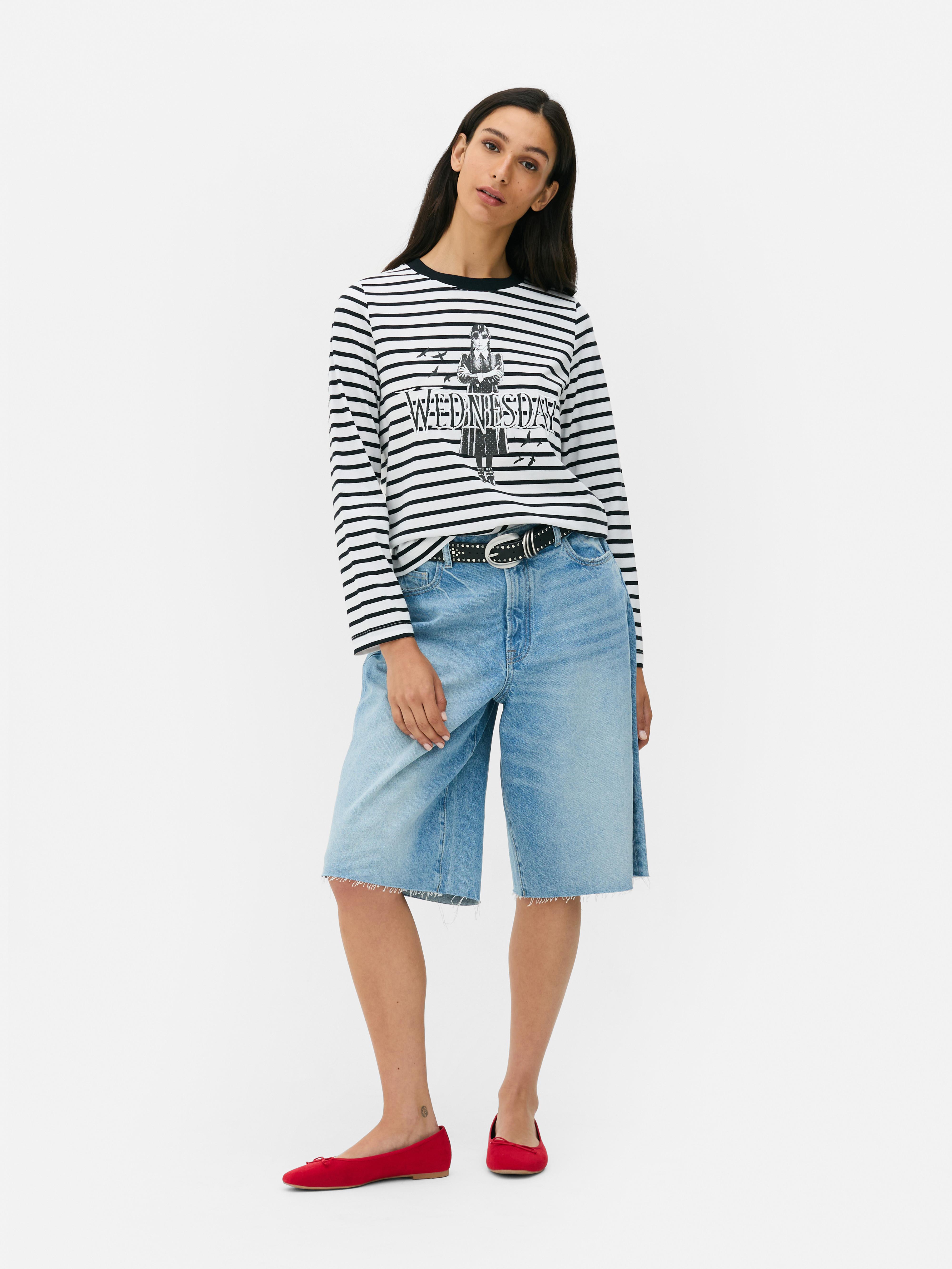 Gestreiftes „Wednesday“ Langarm-Top