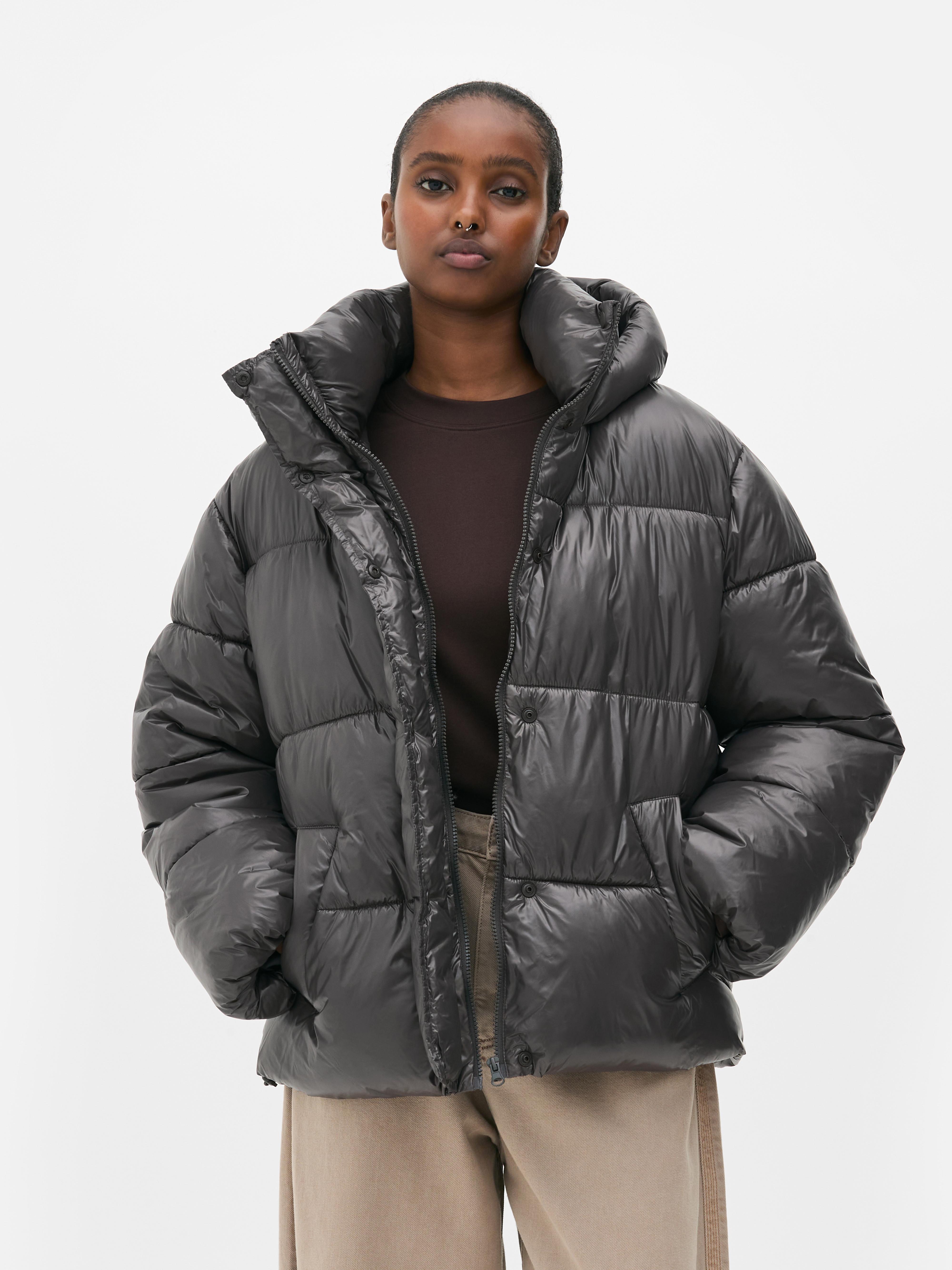 Glossy Puffer Jacket Grey