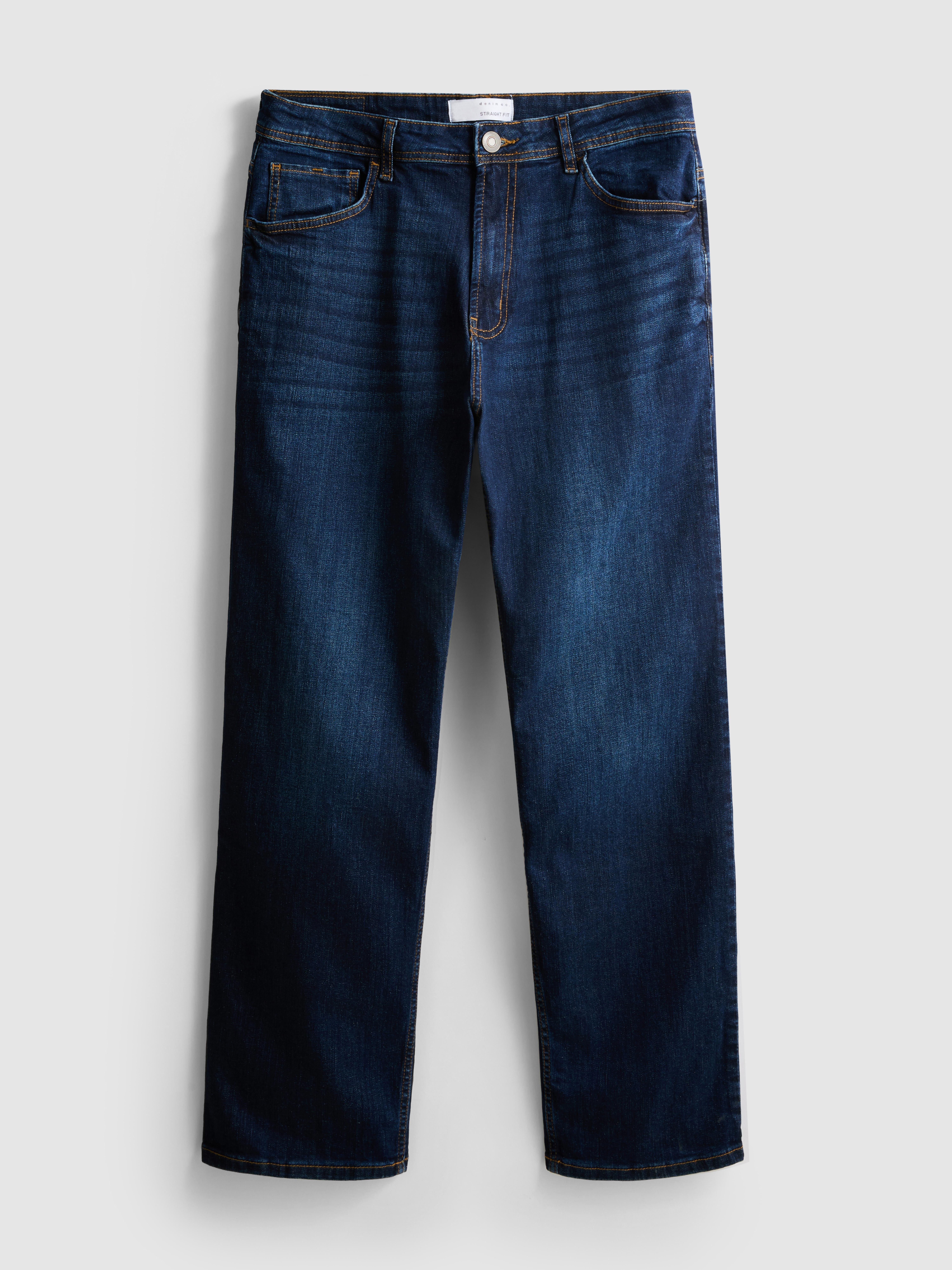 Men's Dark Blue Stretch Straight Leg Jeans
