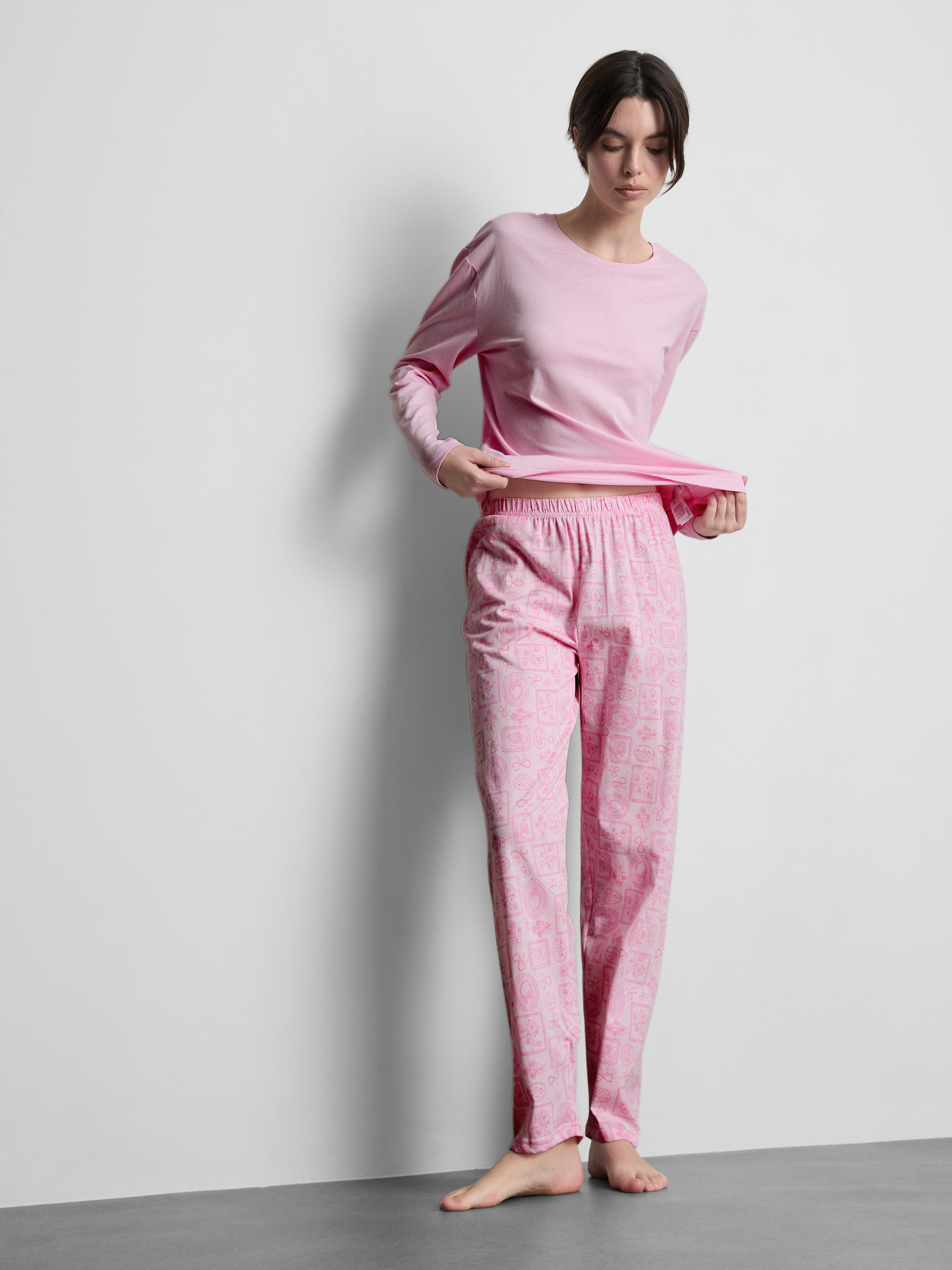 Women's Pink Printed Long Sleeve Pajama Set