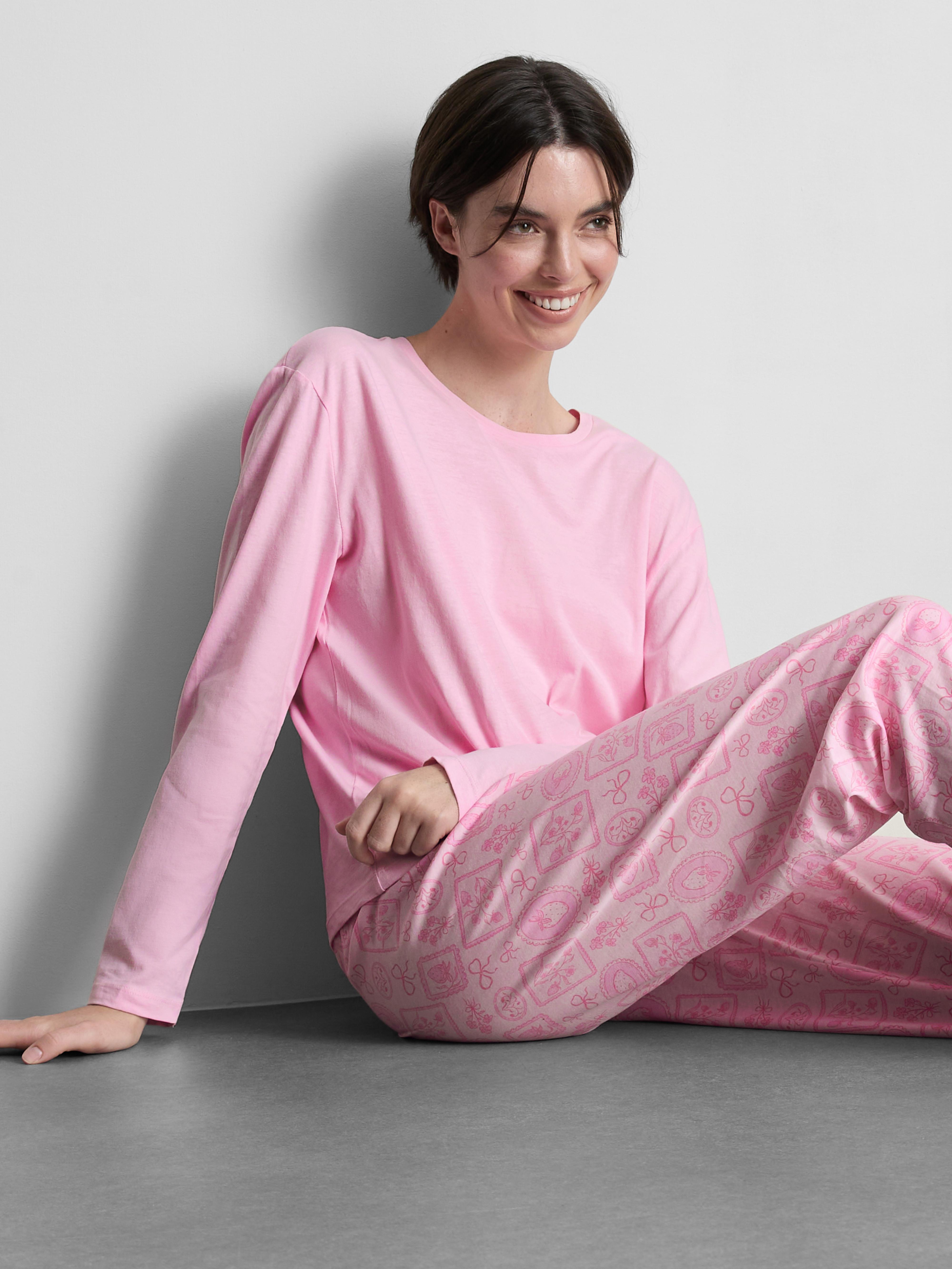 Women's Pink Printed Long Sleeve Pajama Set