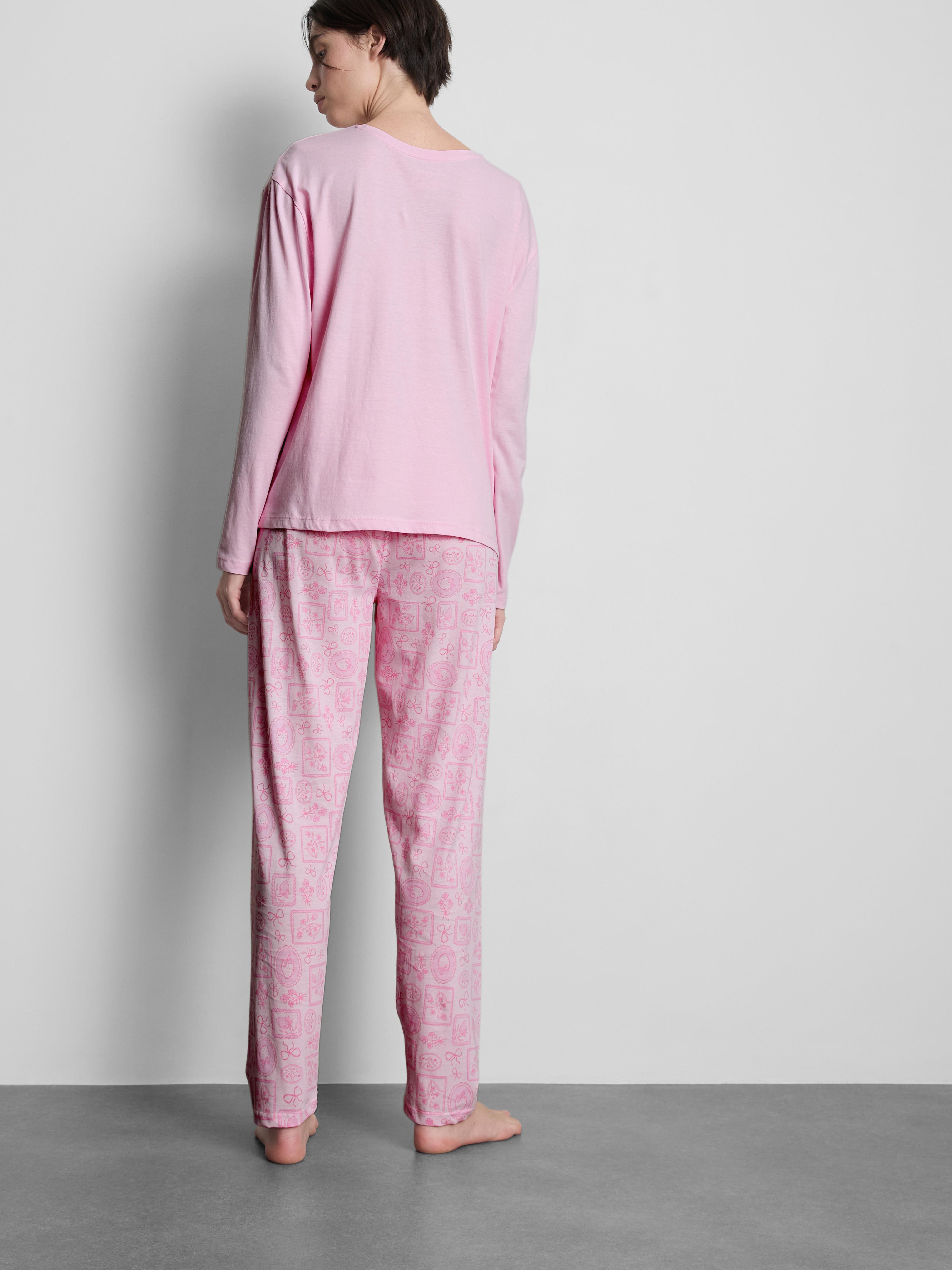 Women's Pink Printed Long Sleeve Pajama Set