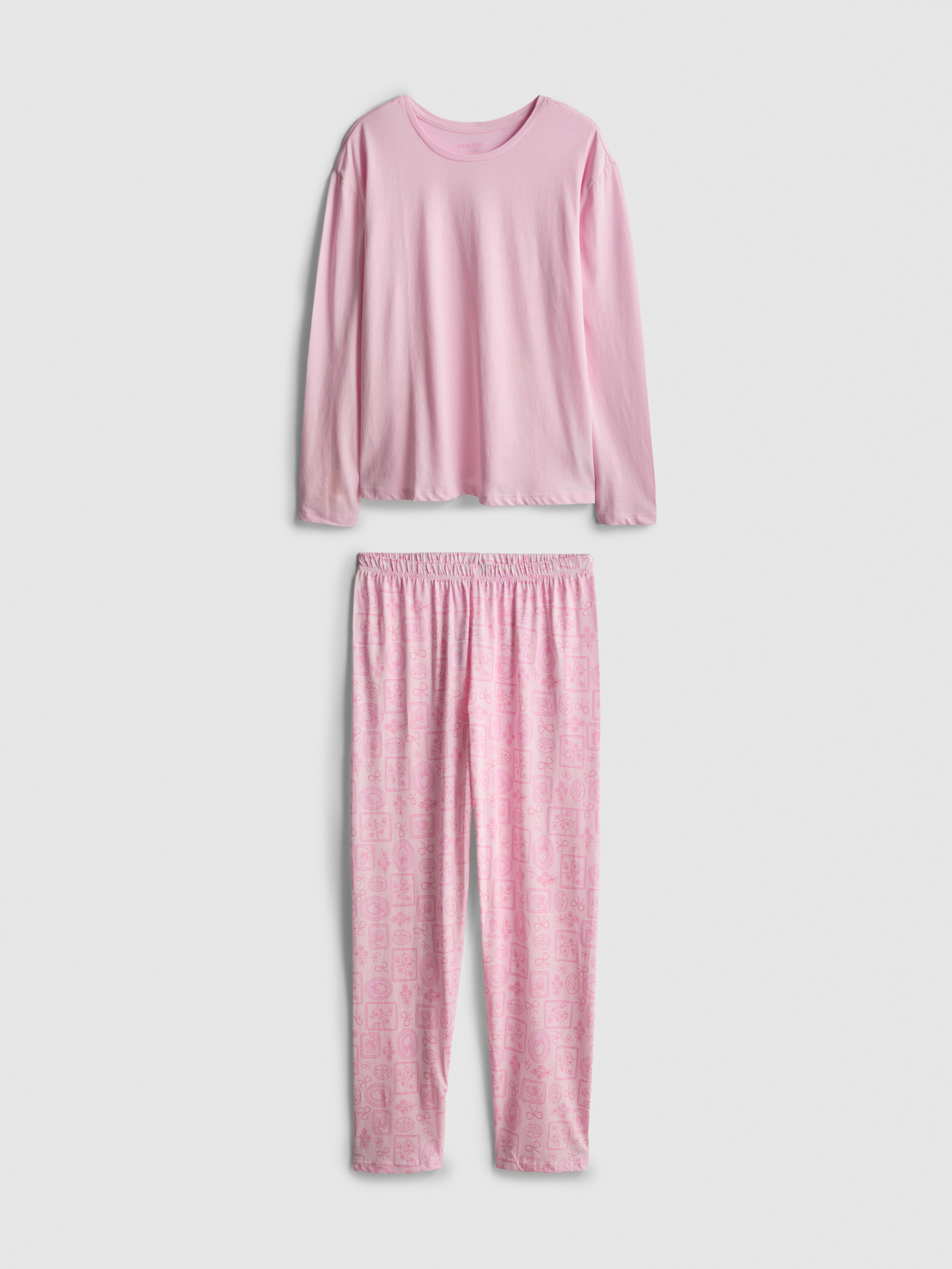 Women's Pink Printed Long Sleeve Pajama Set