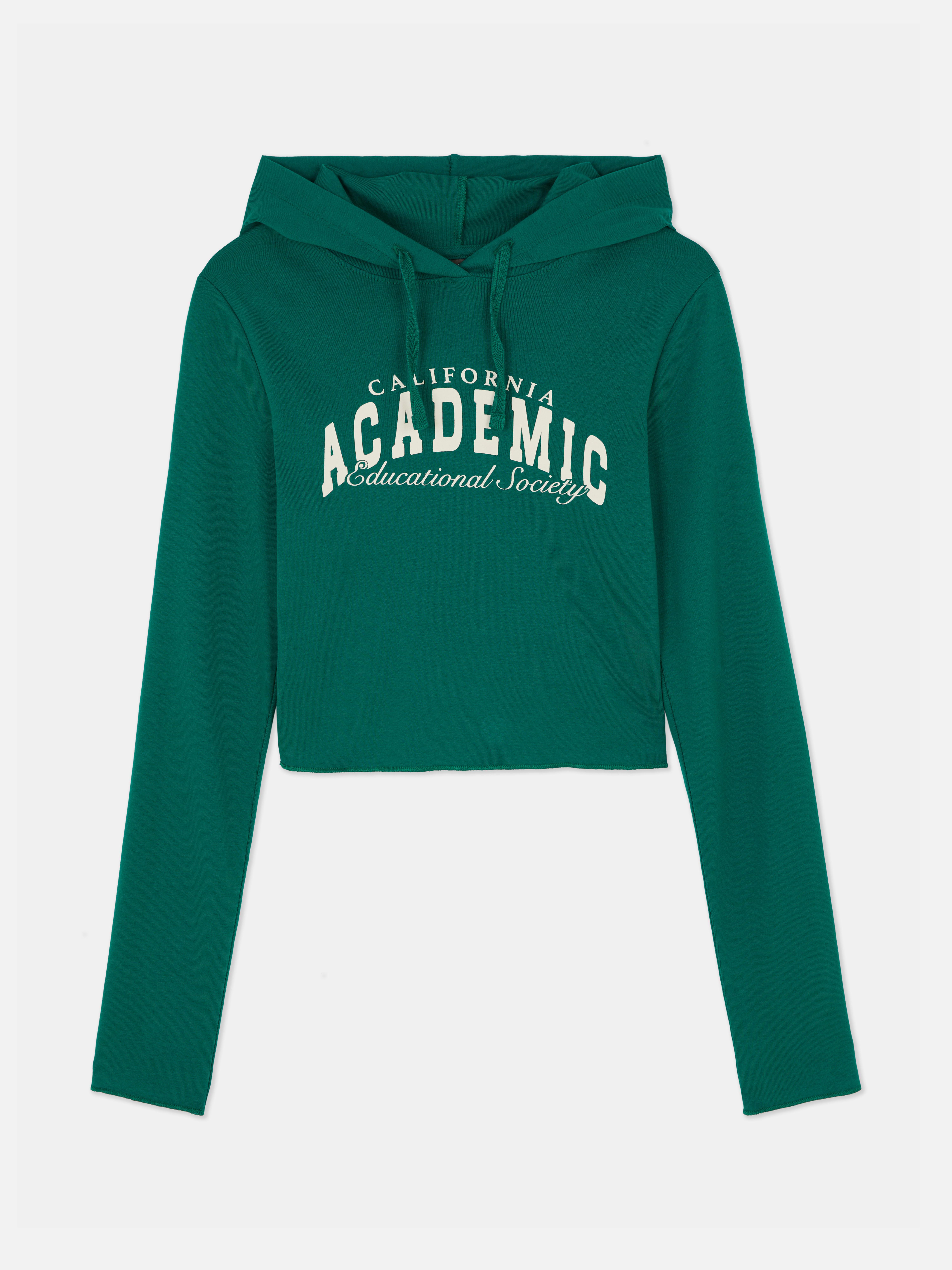Sudadera corta universitaria con capucha