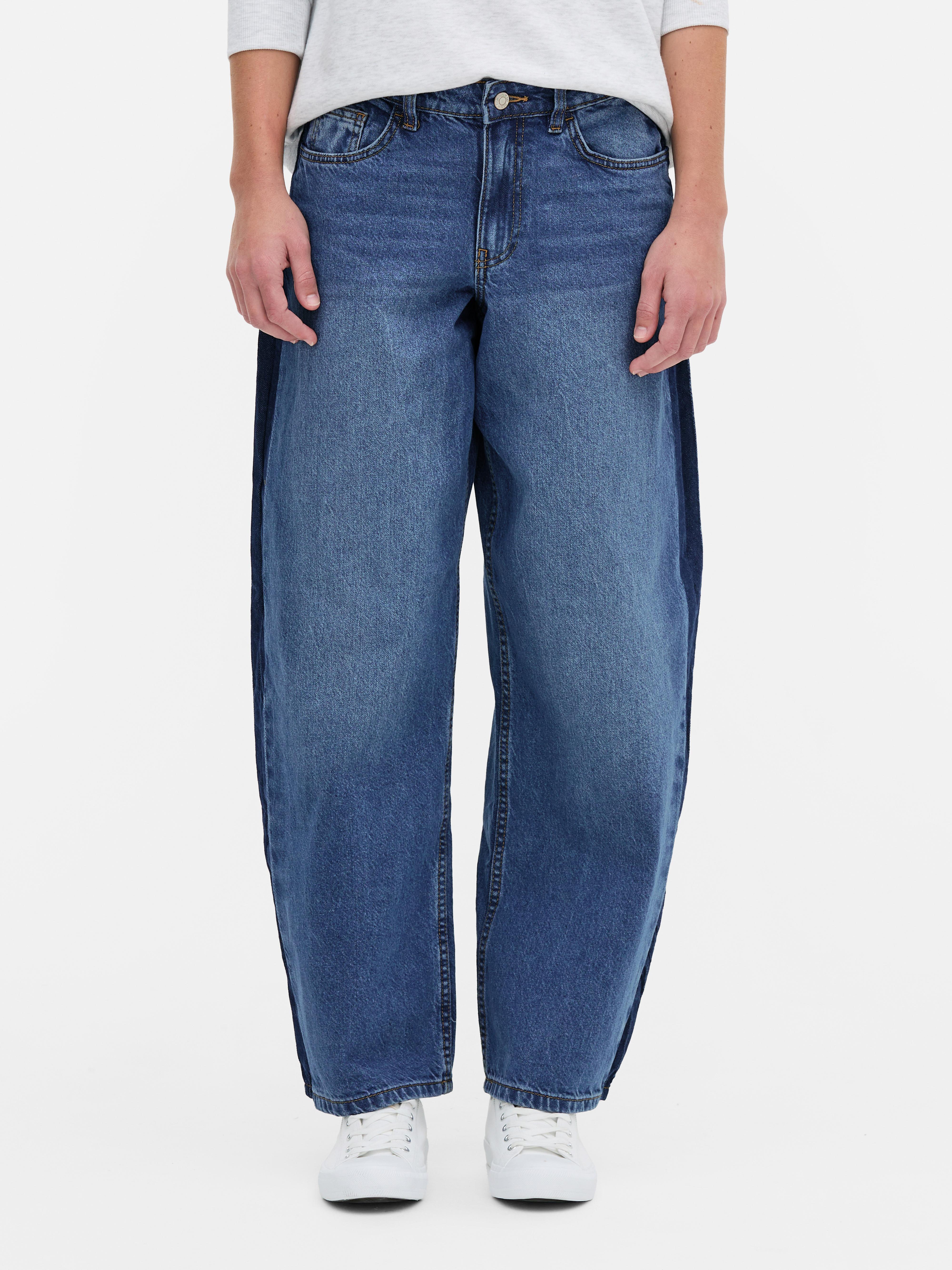 Mid Rise Wide Leg Contrast Panel Jeans