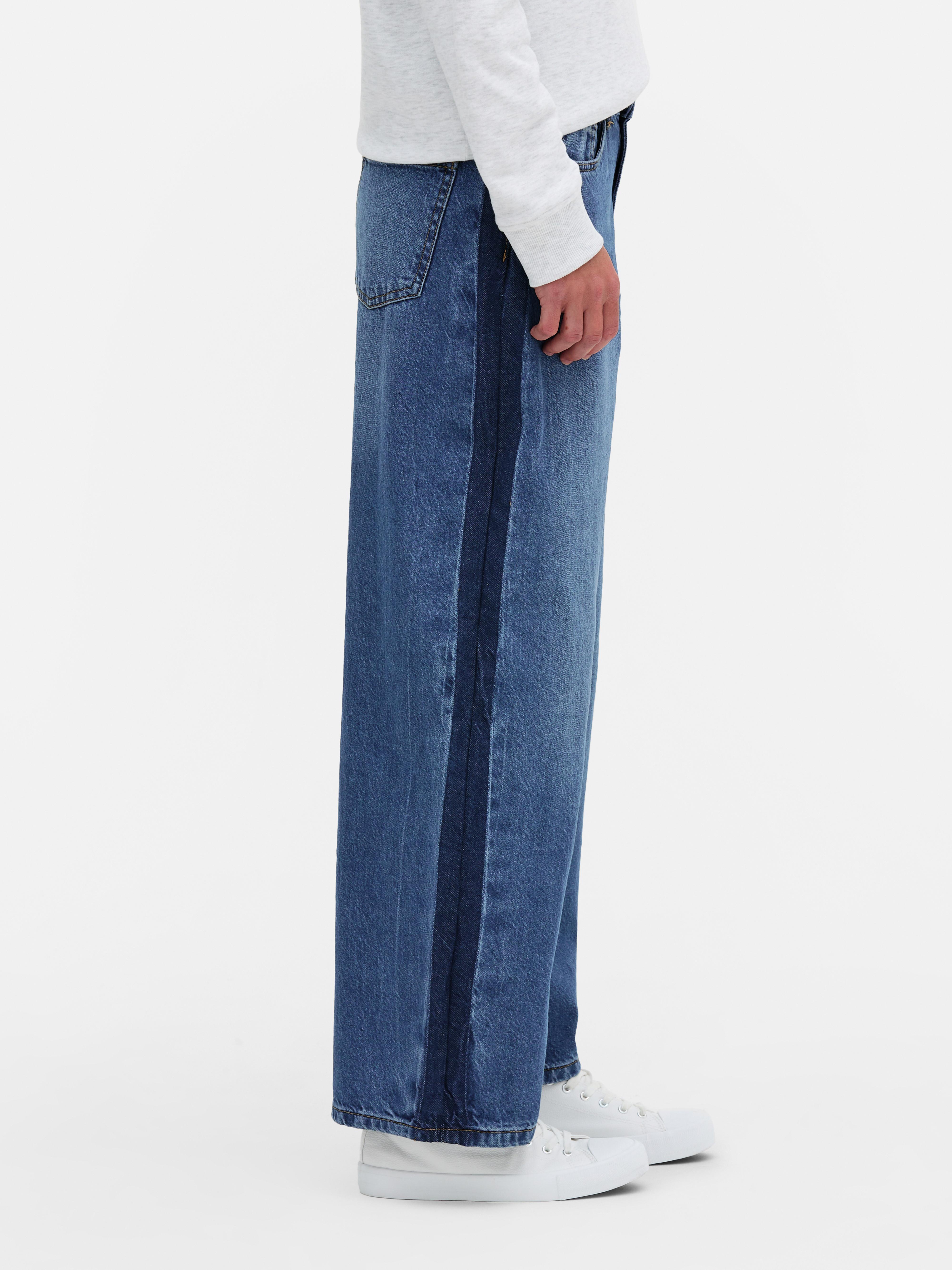 Mid Rise Wide Leg Contrast Panel Jeans
