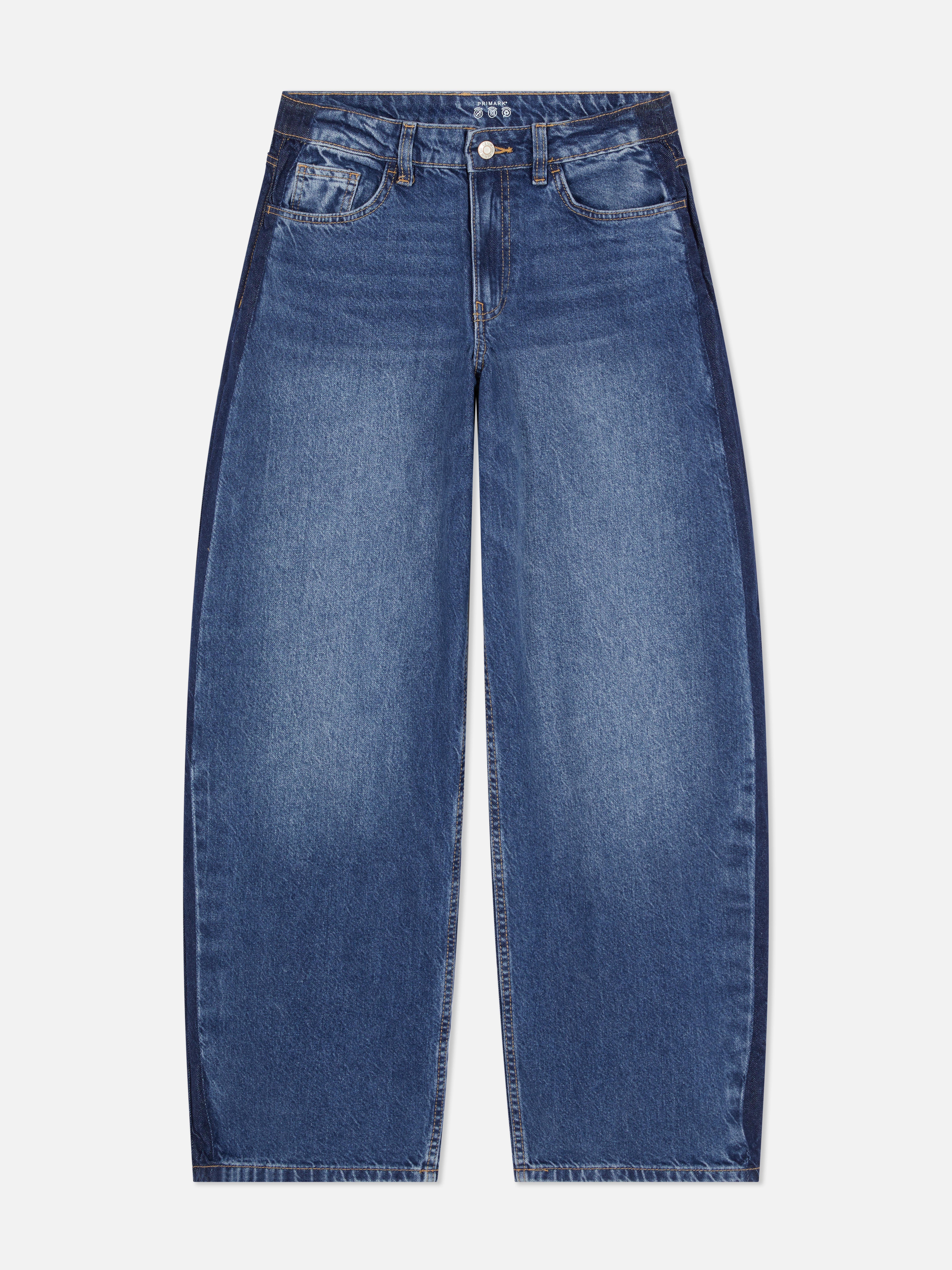 Mid Rise Wide Leg Contrast Panel Jeans