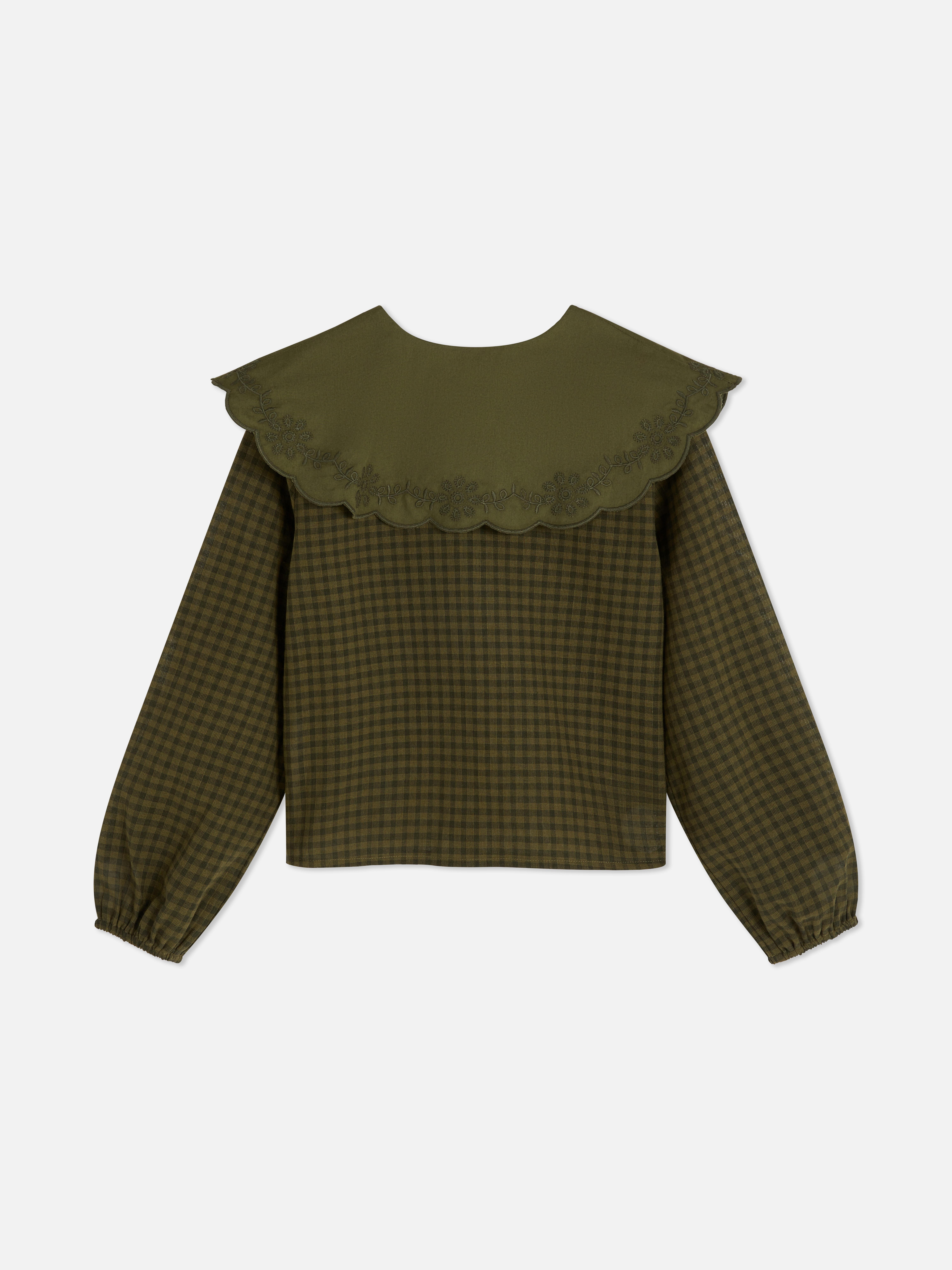 7-15yrs | Scalloped-Collar Gingham Blouse