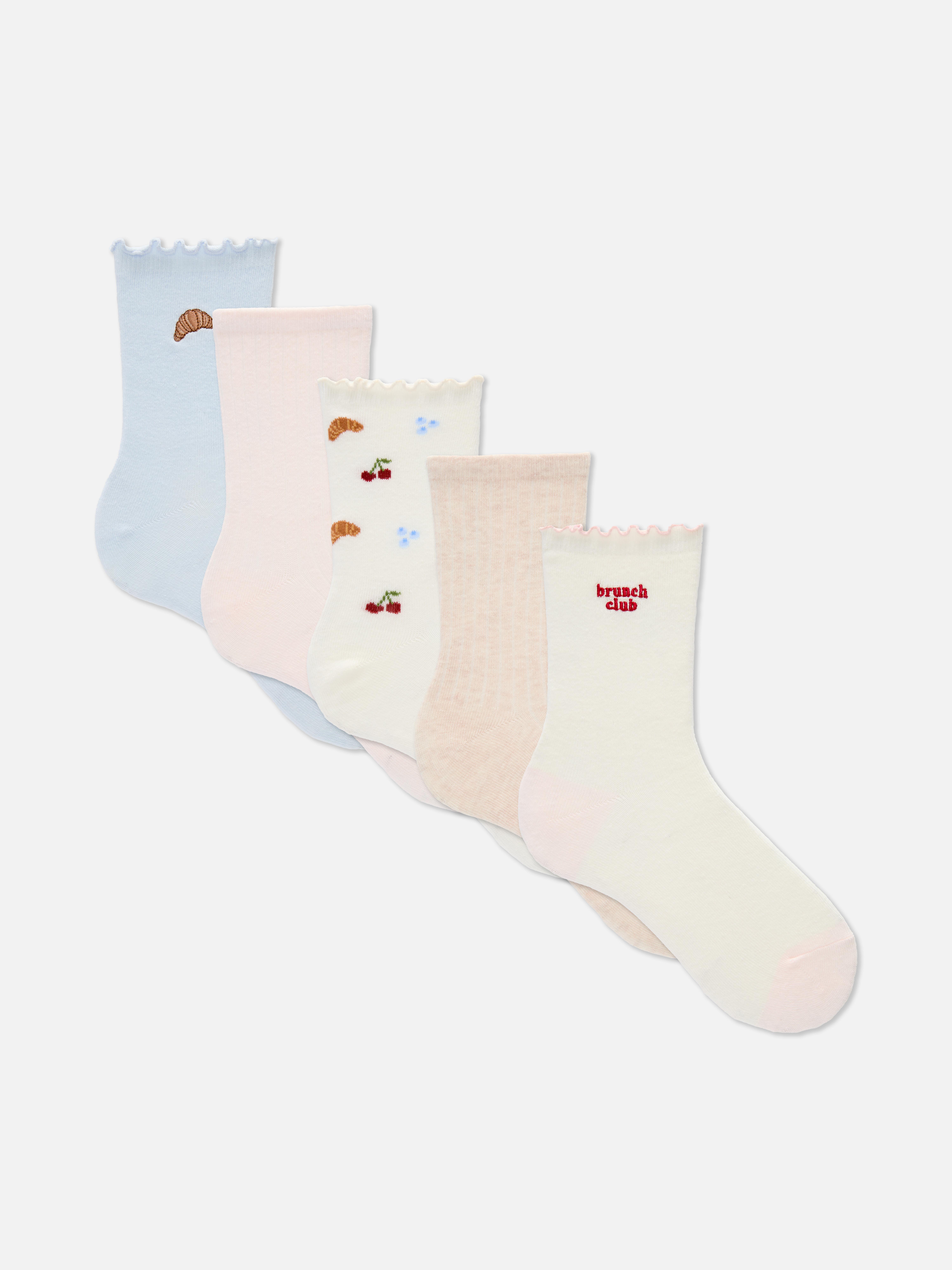 Crew-Socken mit Brunch-Motiven, 5er-Pack