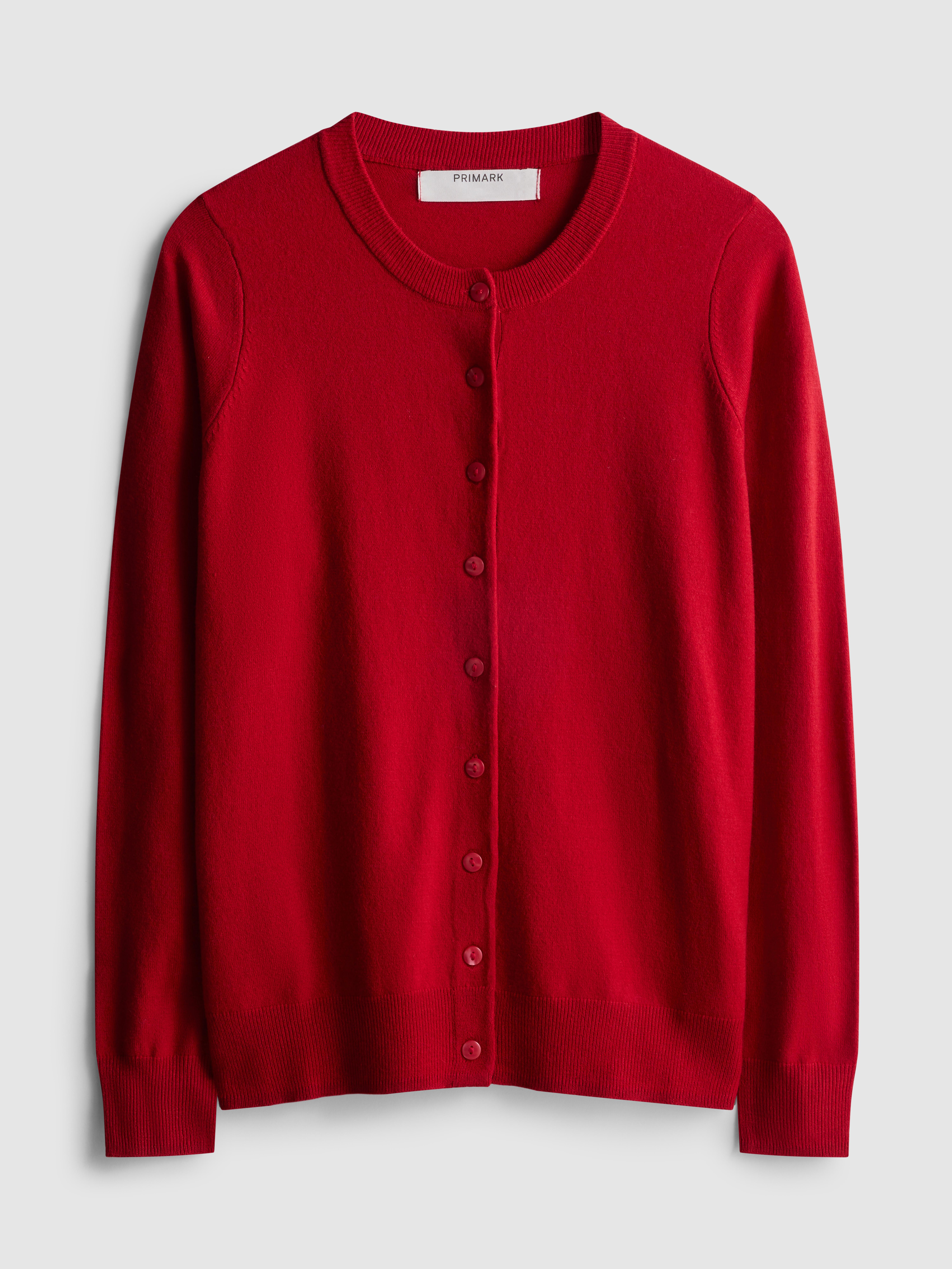 Women's Red Long Sleeve Crew Neck Cardigan