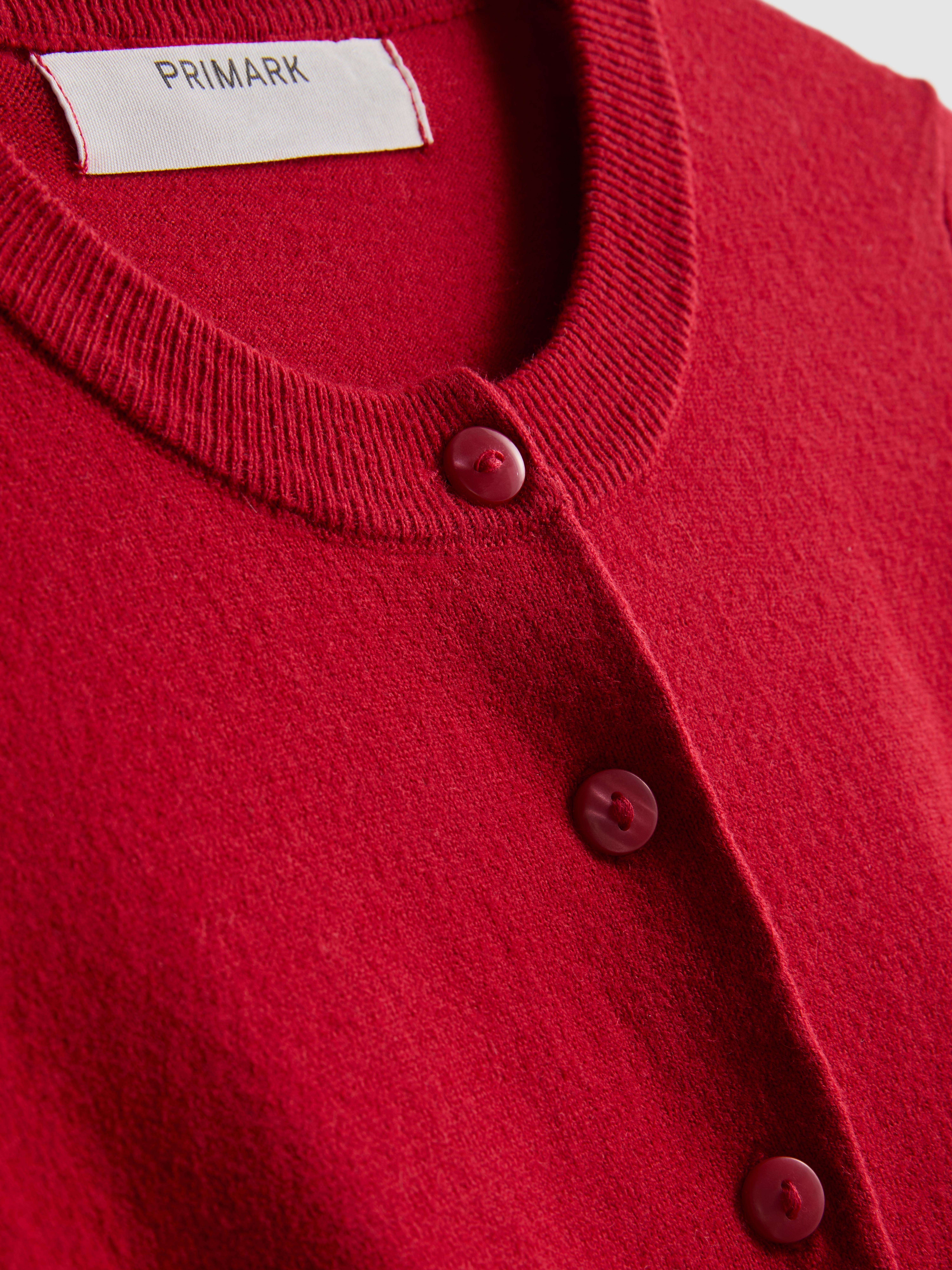 Women's Red Long Sleeve Crew Neck Cardigan