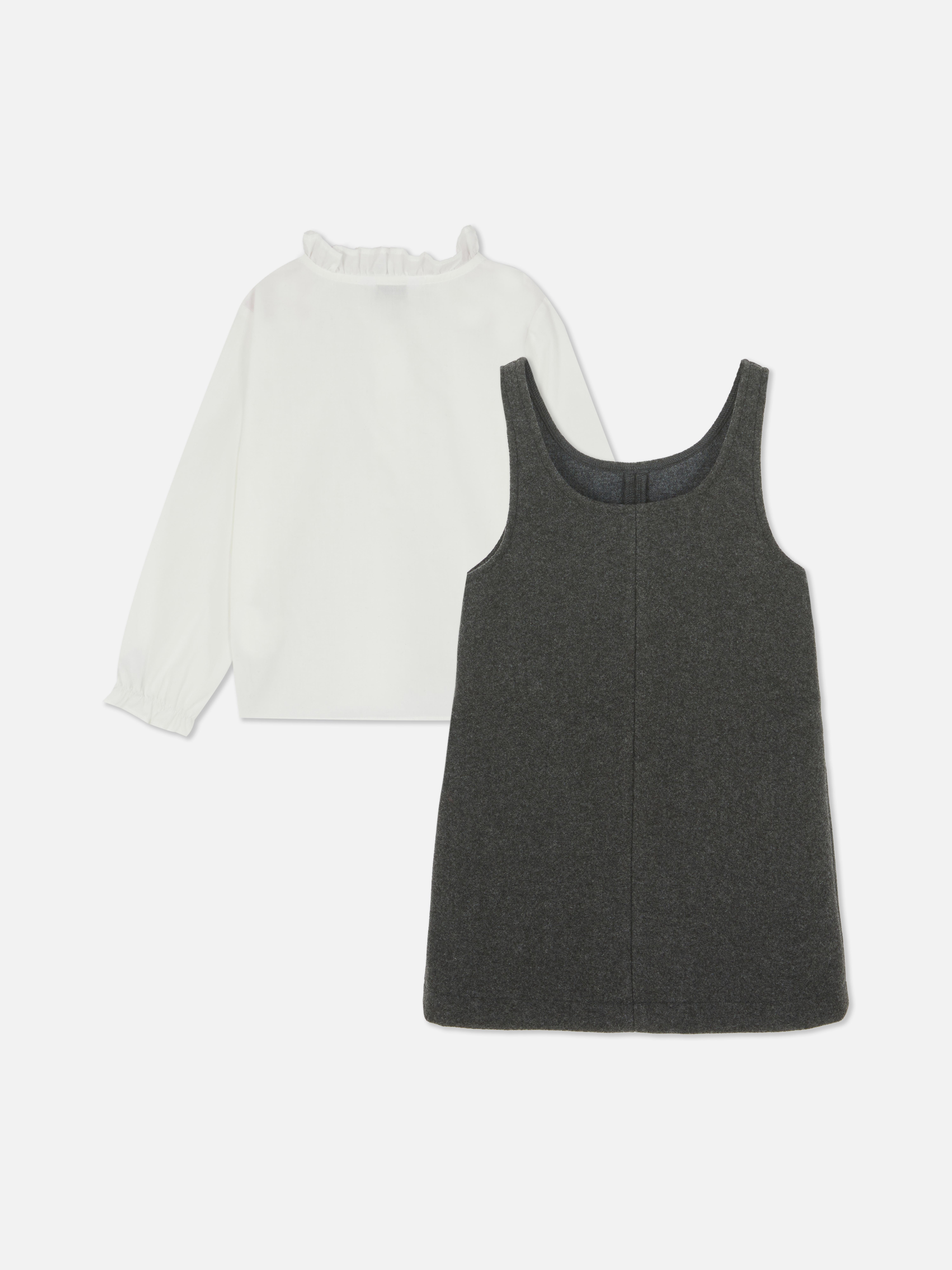 1.5-8yrs | Ruffle Collar Blouse and Pinafore Dress Set