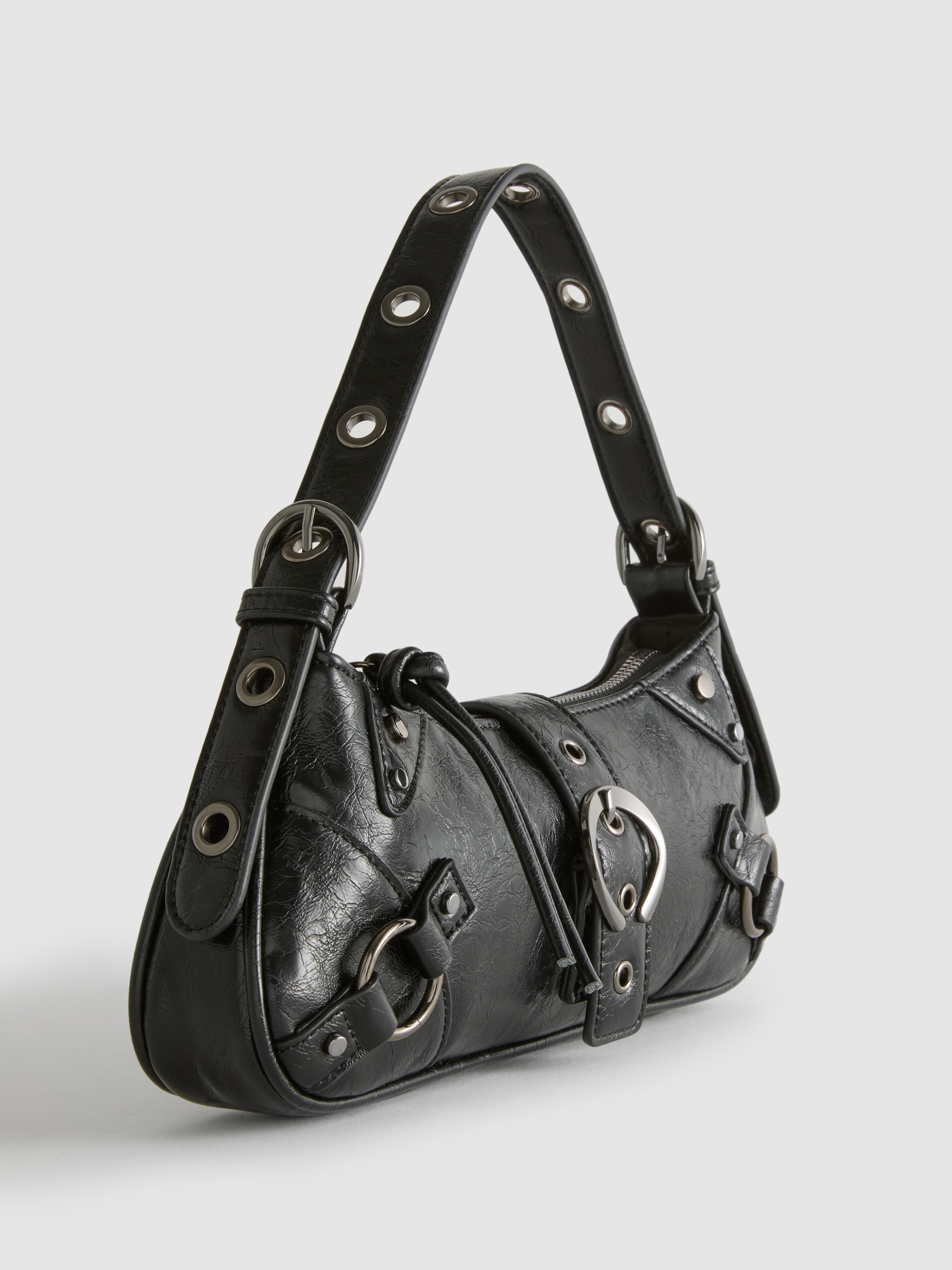 Women's Black Distressed Detail Shoulder Bag