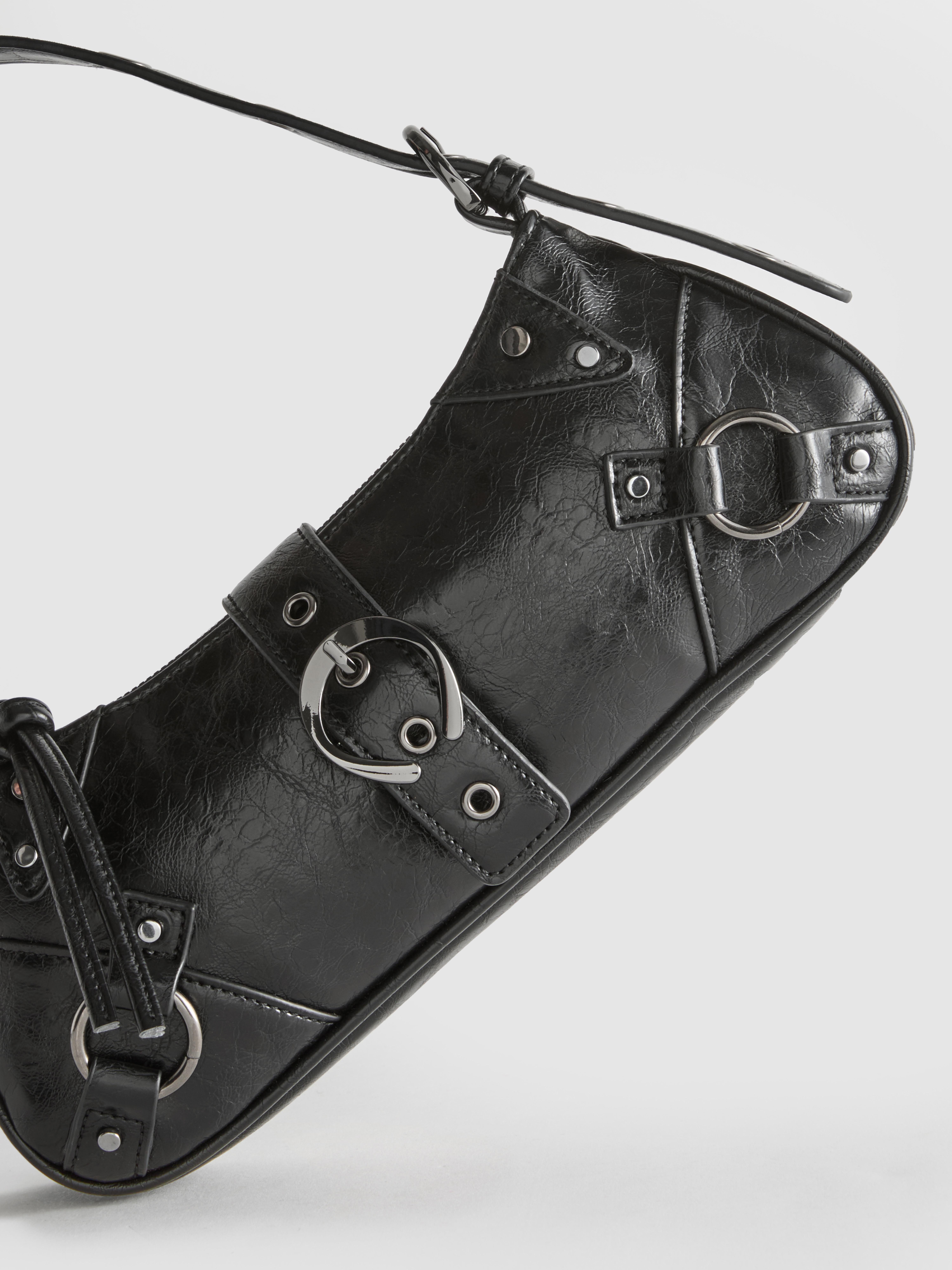 Women's Black Distressed Detail Shoulder Bag