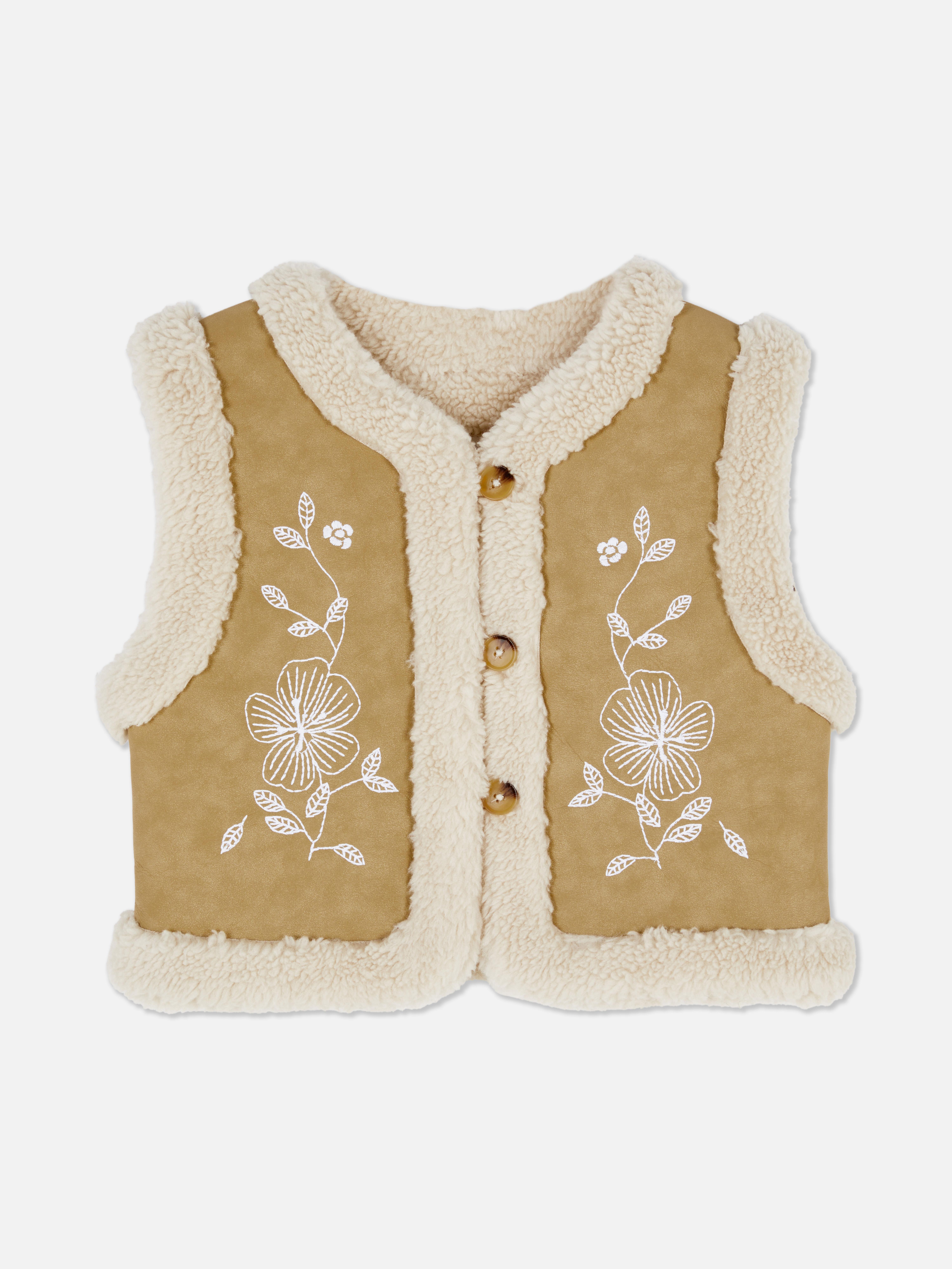 1.5-8yrs | Embroidered Borg Trim Waistcoat