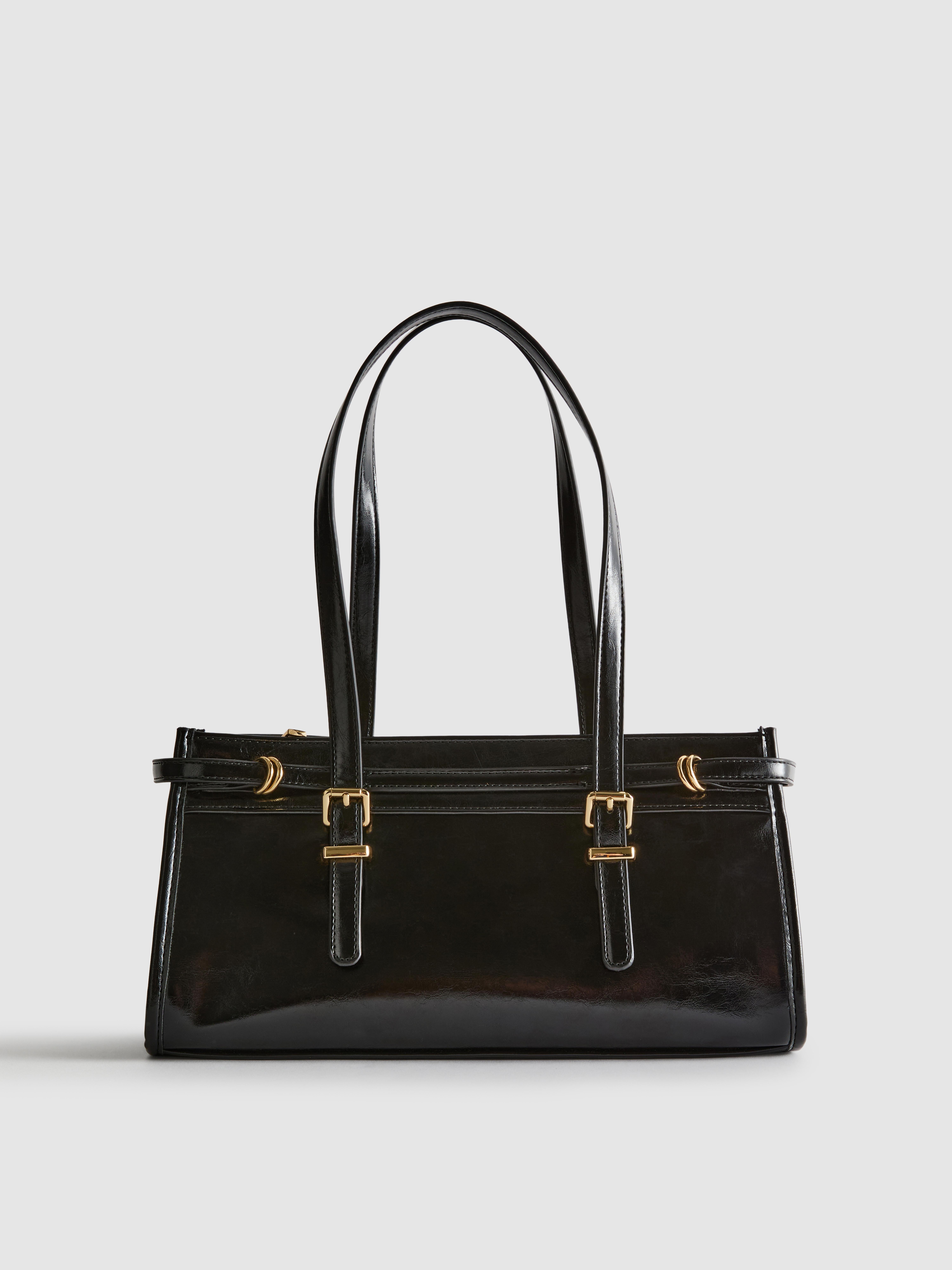 Women's Black Crossbody Midi Satchel Bag