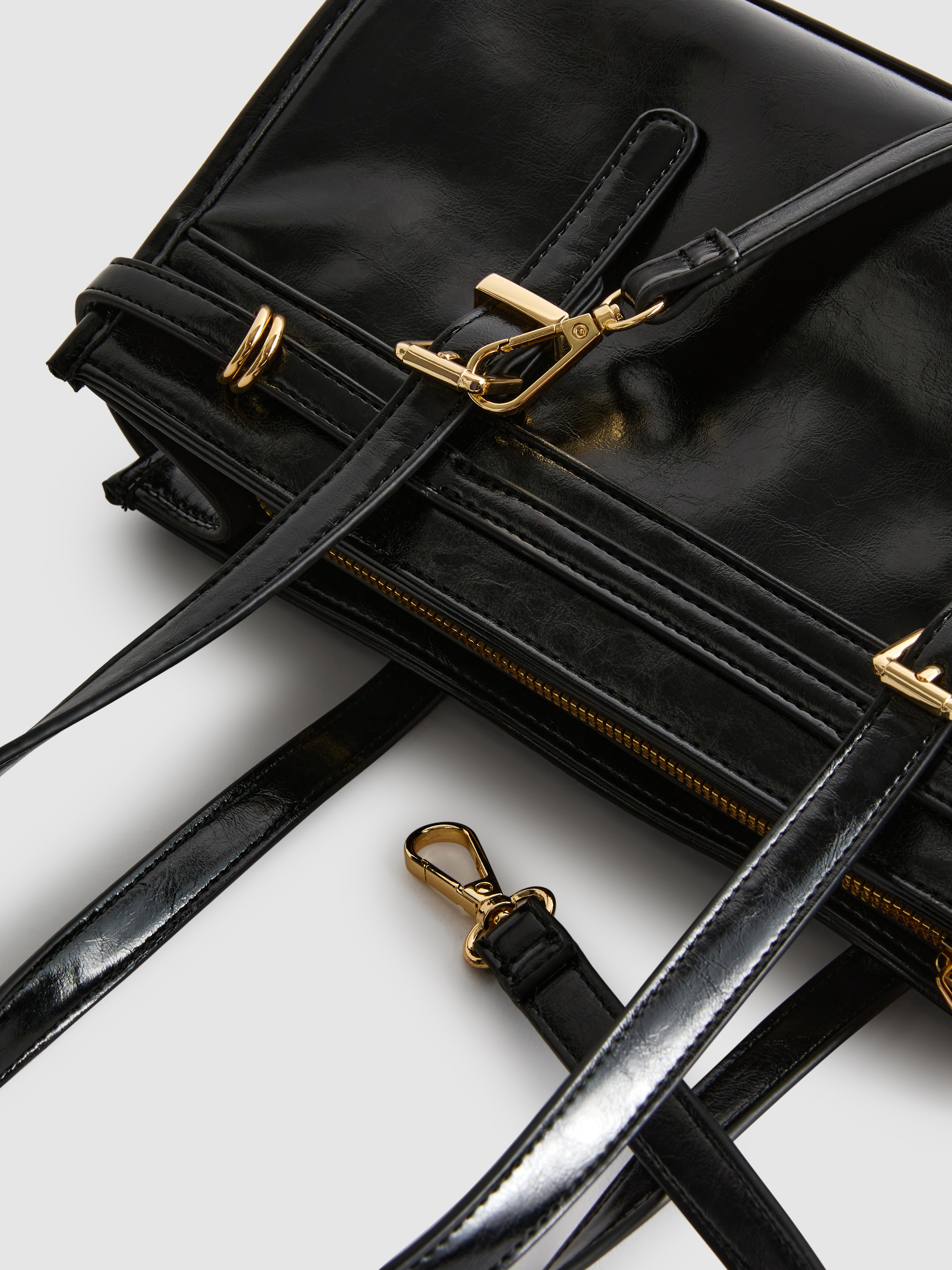 Women's Black Crossbody Midi Satchel Bag