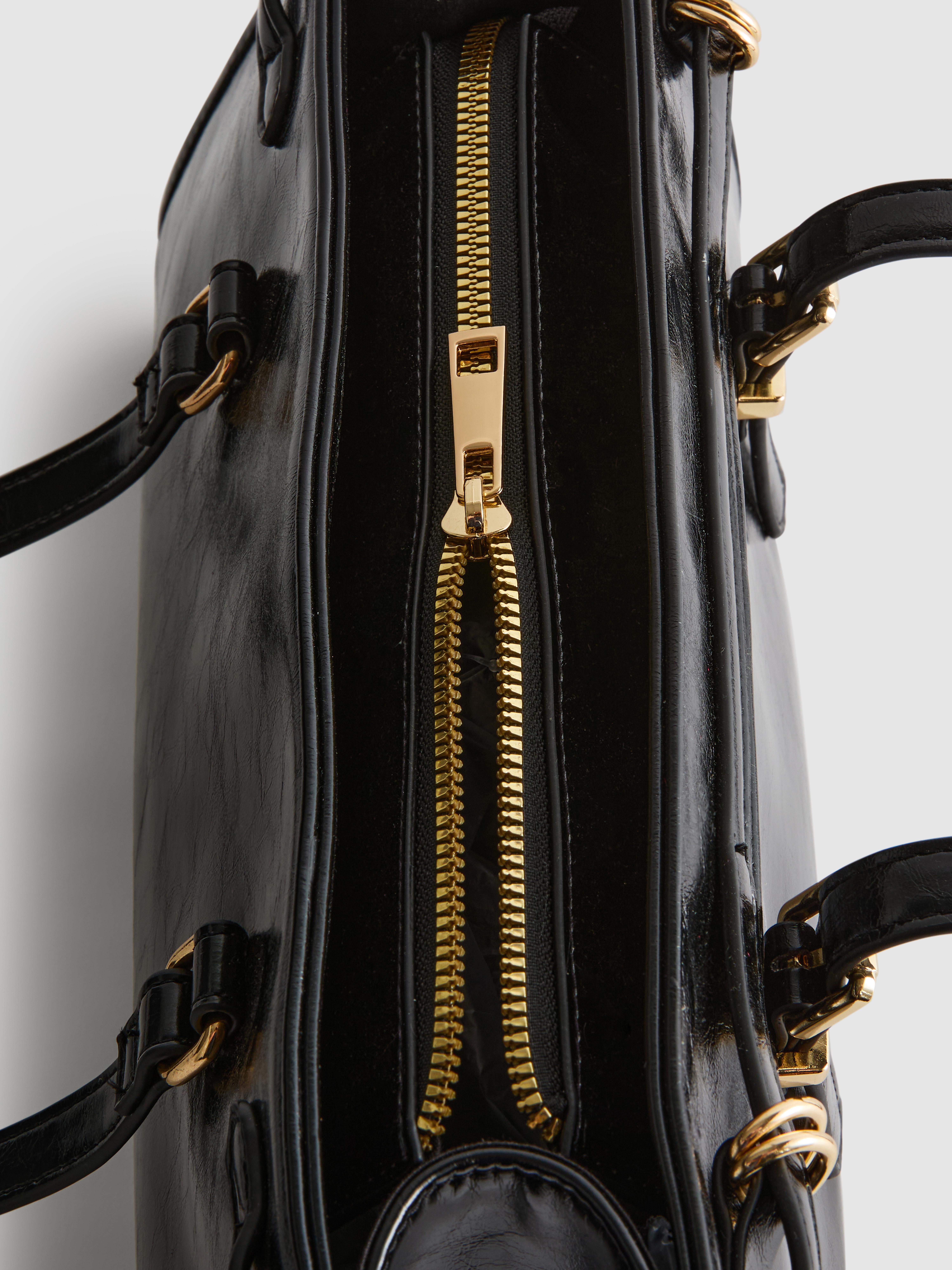 Women's Black Crossbody Midi Satchel Bag