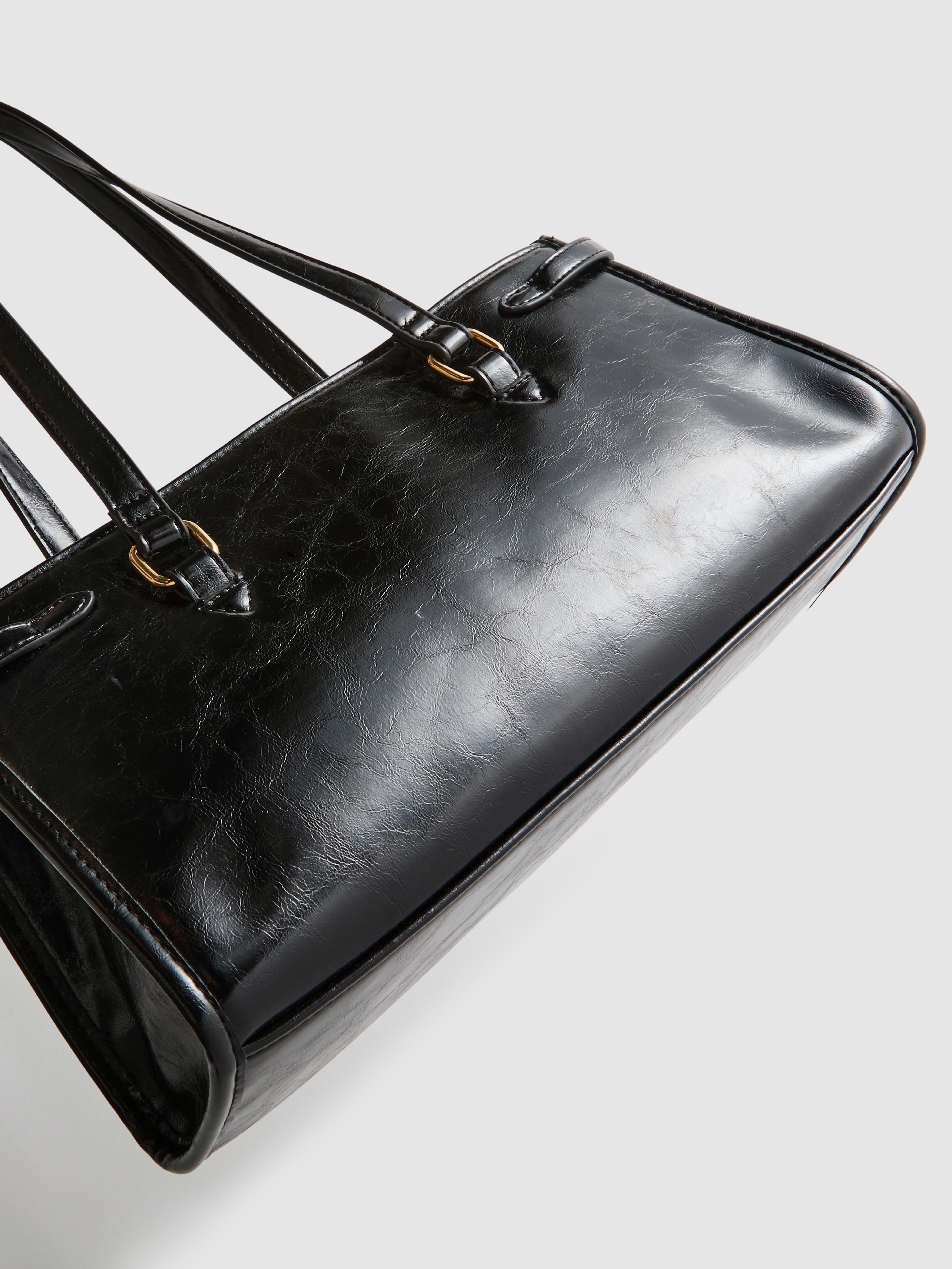 Women's Black Crossbody Midi Satchel Bag