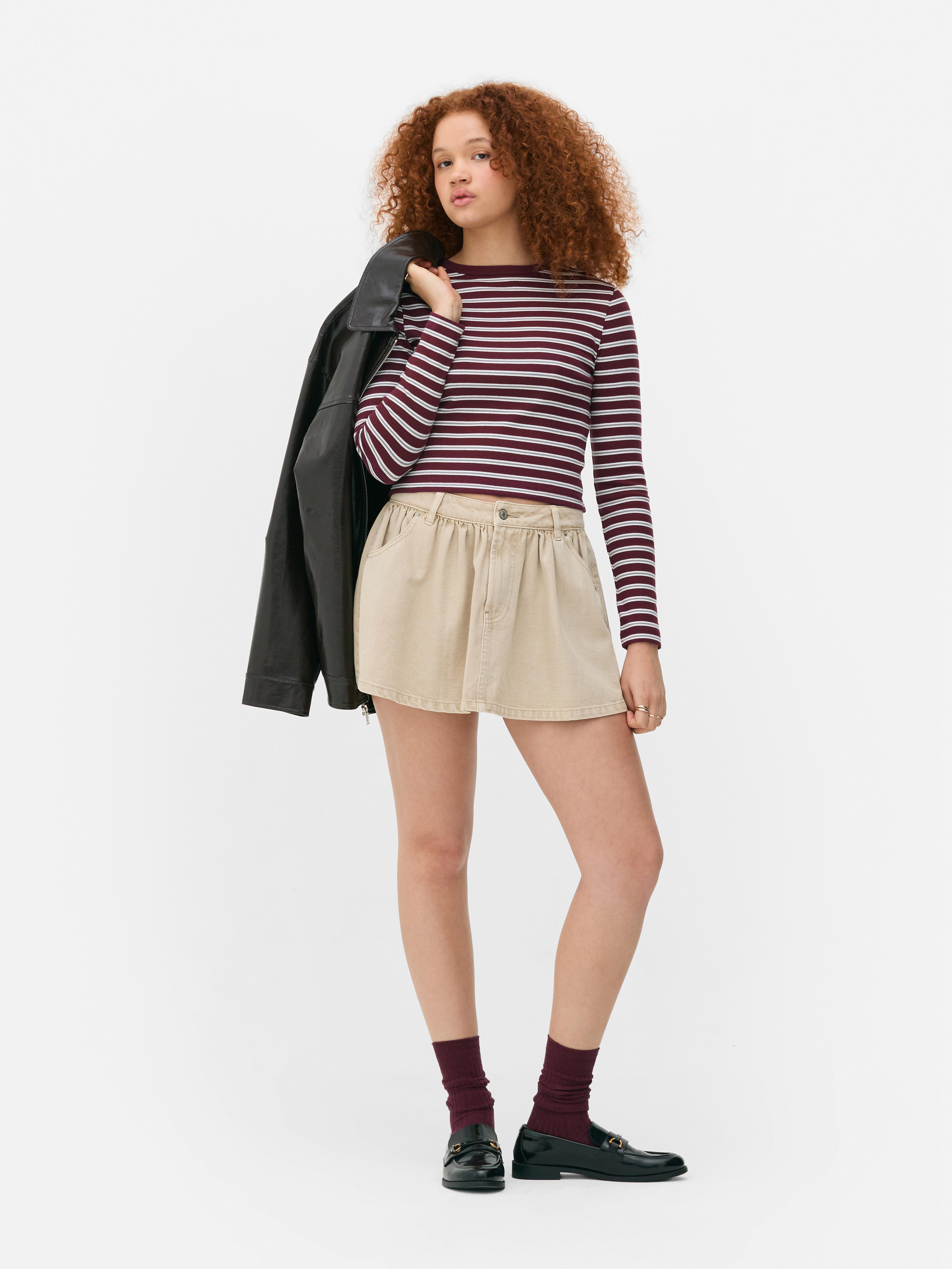 Cropped Ribbed Crew Top Multi