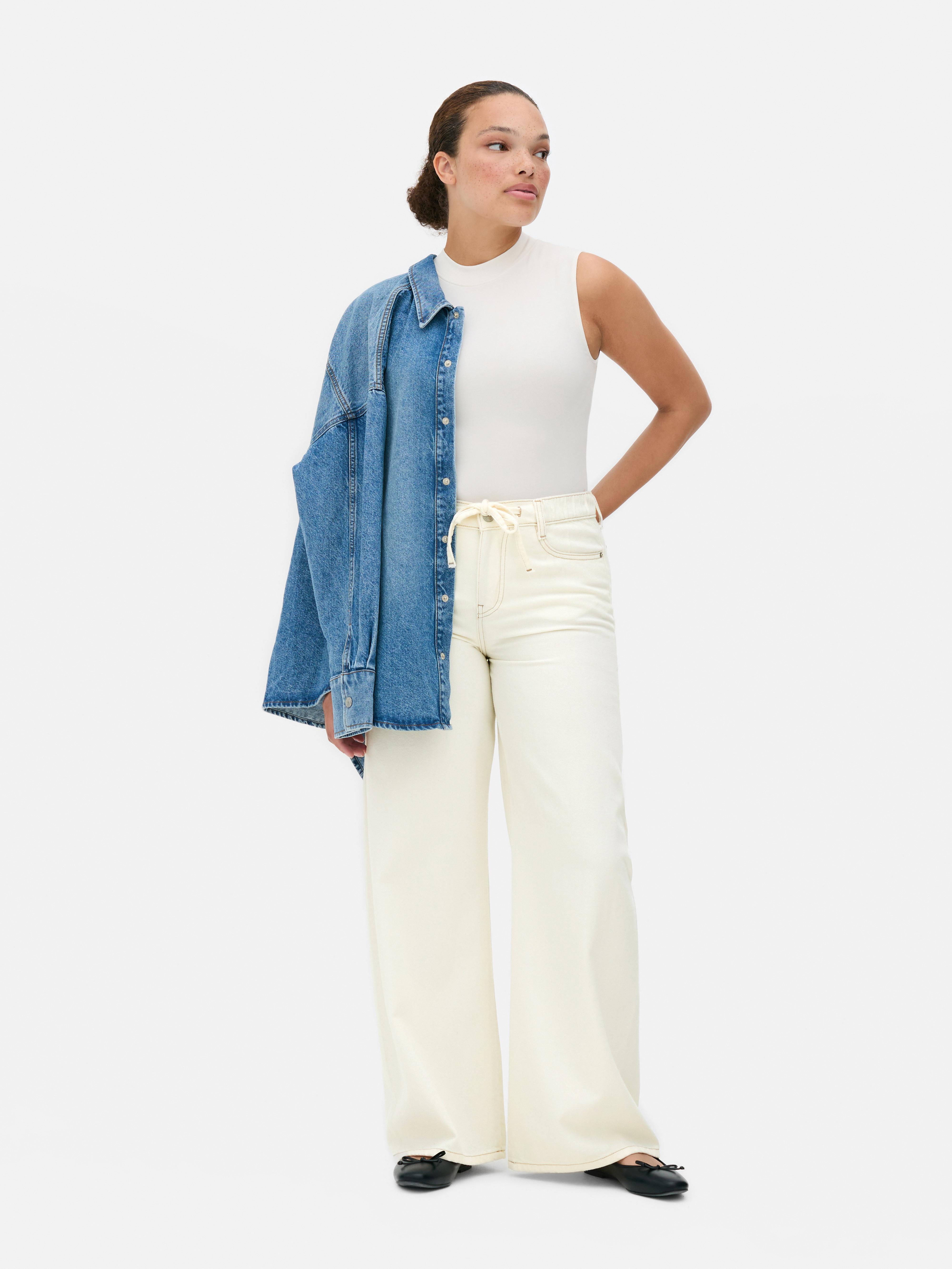 Jean large taille haute à cordon de serrage