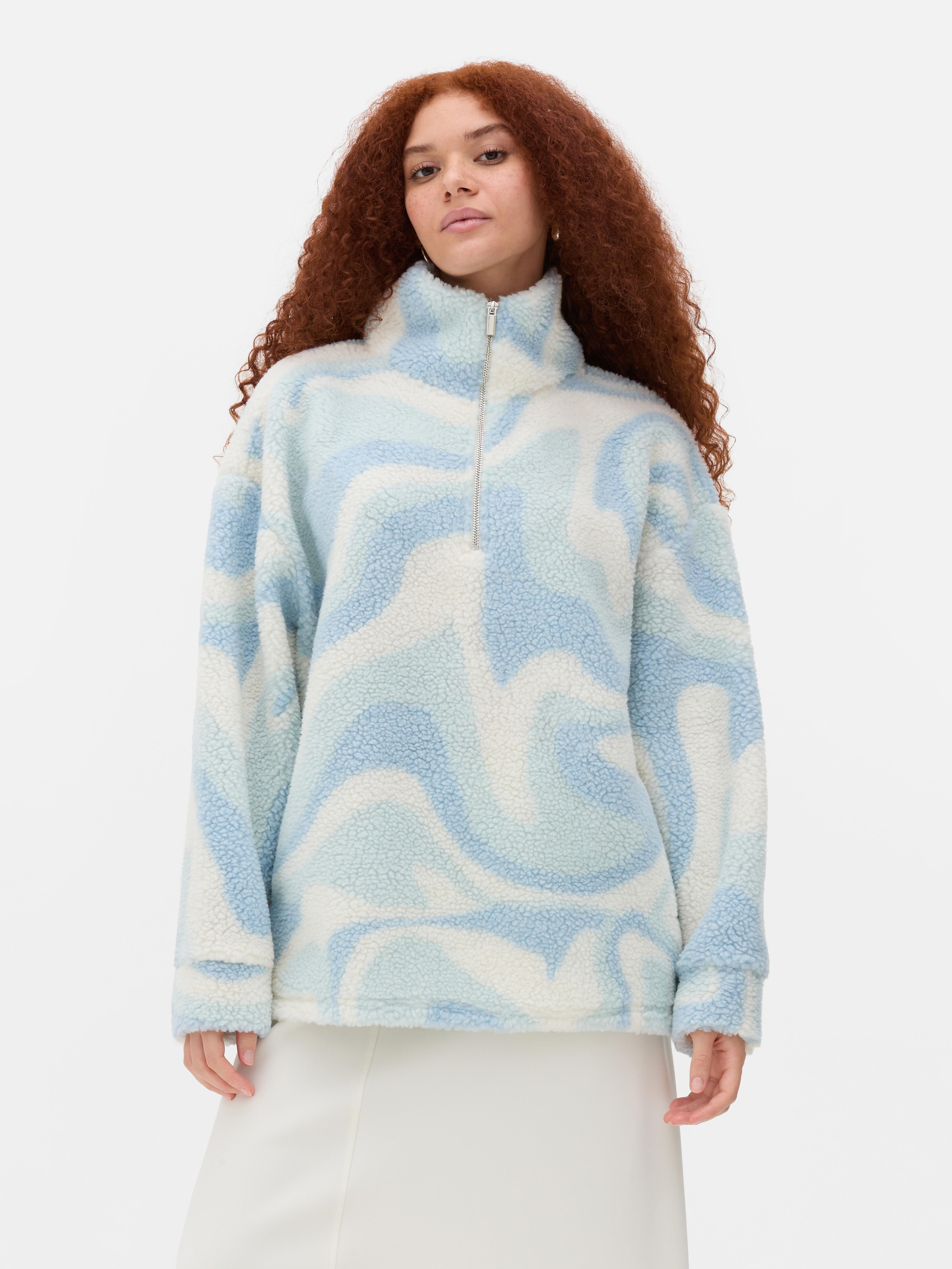 Printed Half Zip Borg Fleece Blue