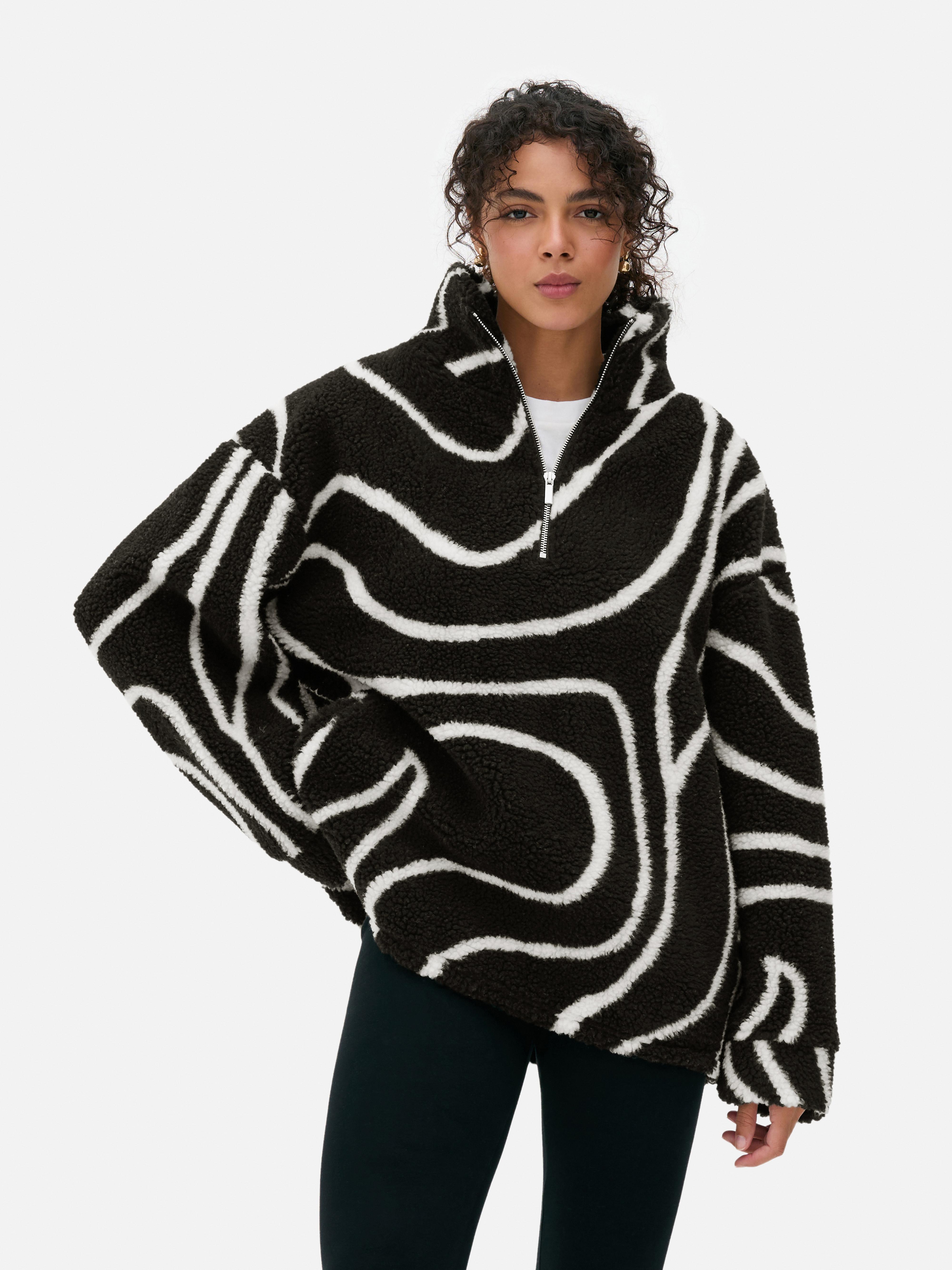 Printed Half Zip Borg Fleece Black/White
