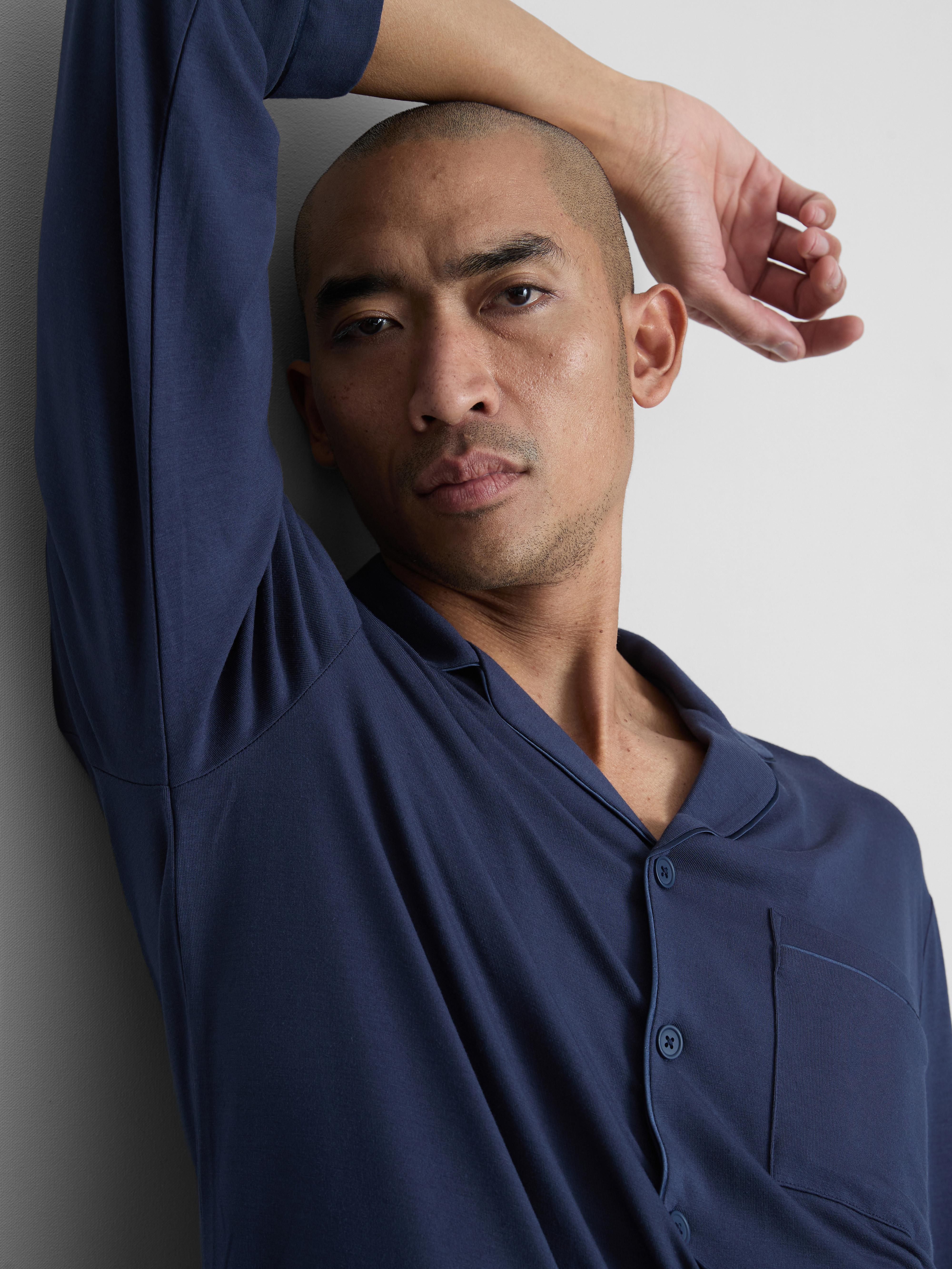 Men's Navy Button-Up Pajama Top